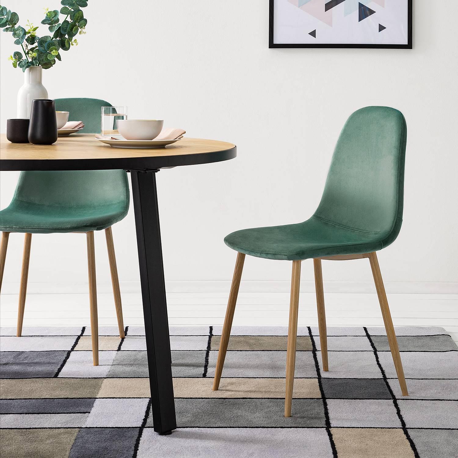 2x Polsterstuhl Iskmo VIII Samt Metall Eiche Dekor Mintgrün 2