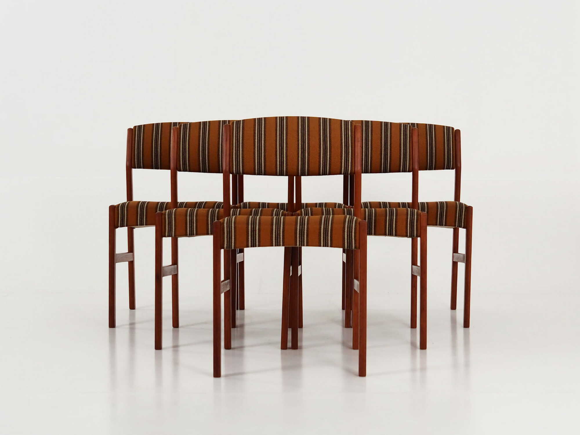 6x Vintage Chair Teak Wood Textile Brown 1970s 1