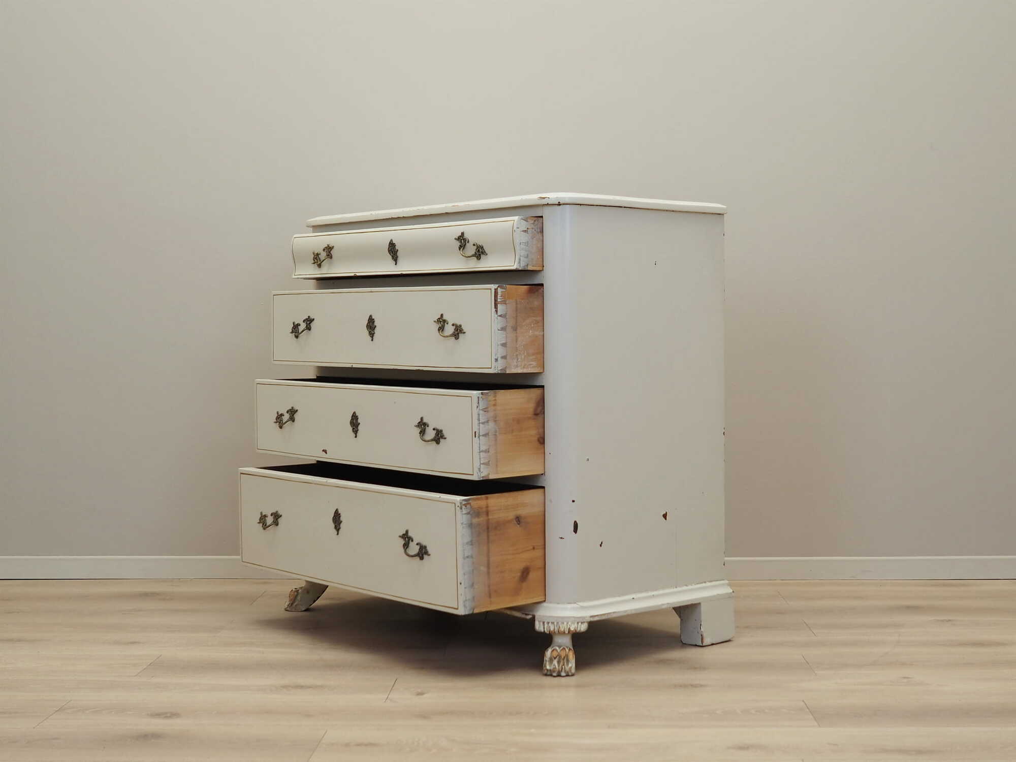 Vintage chest of drawers pine wood white 1950s 4