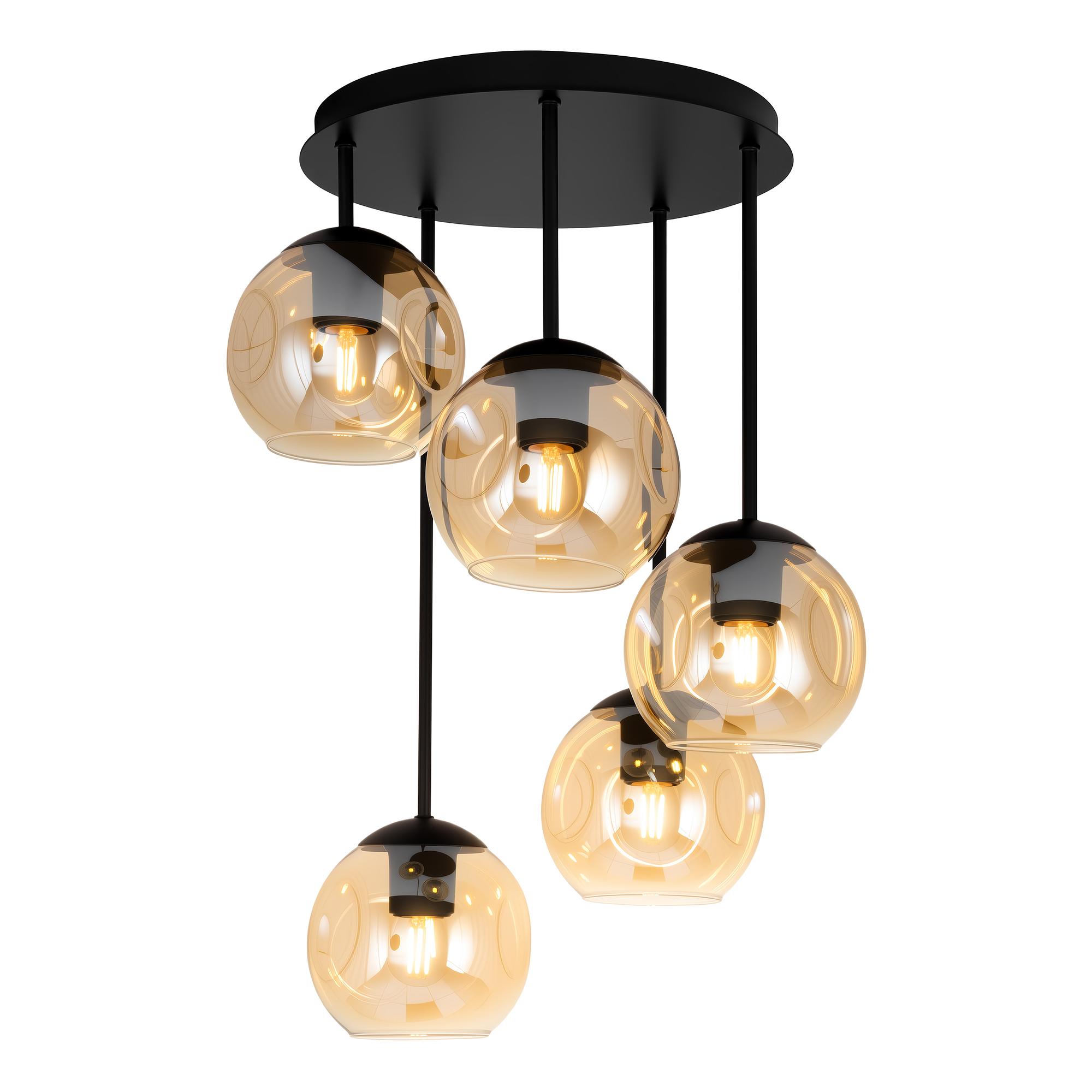 5-Flammig Jervey Deckenleuchte Gusseisen Farbglas Bernstein 3