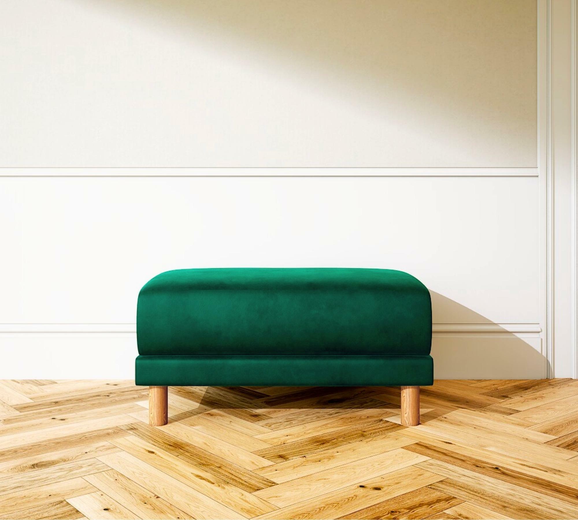 Tyme Pouf mit Eichenbeinen Samt Waldgrün 0