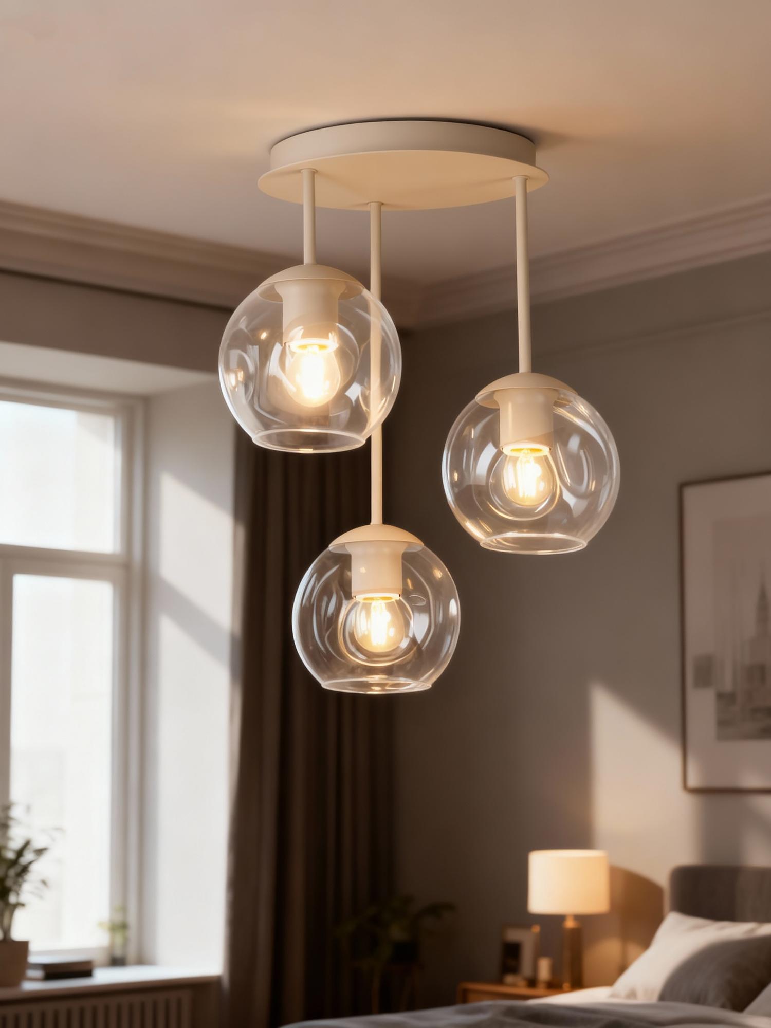 3-Flammig Bilman Deckenleuchte Gusseisen Klarglas Beige 2