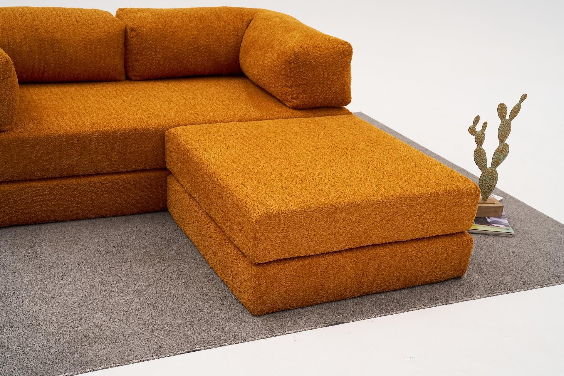 Comfort Schlafsofa 2-Sitzer mit Hocker Orange 4