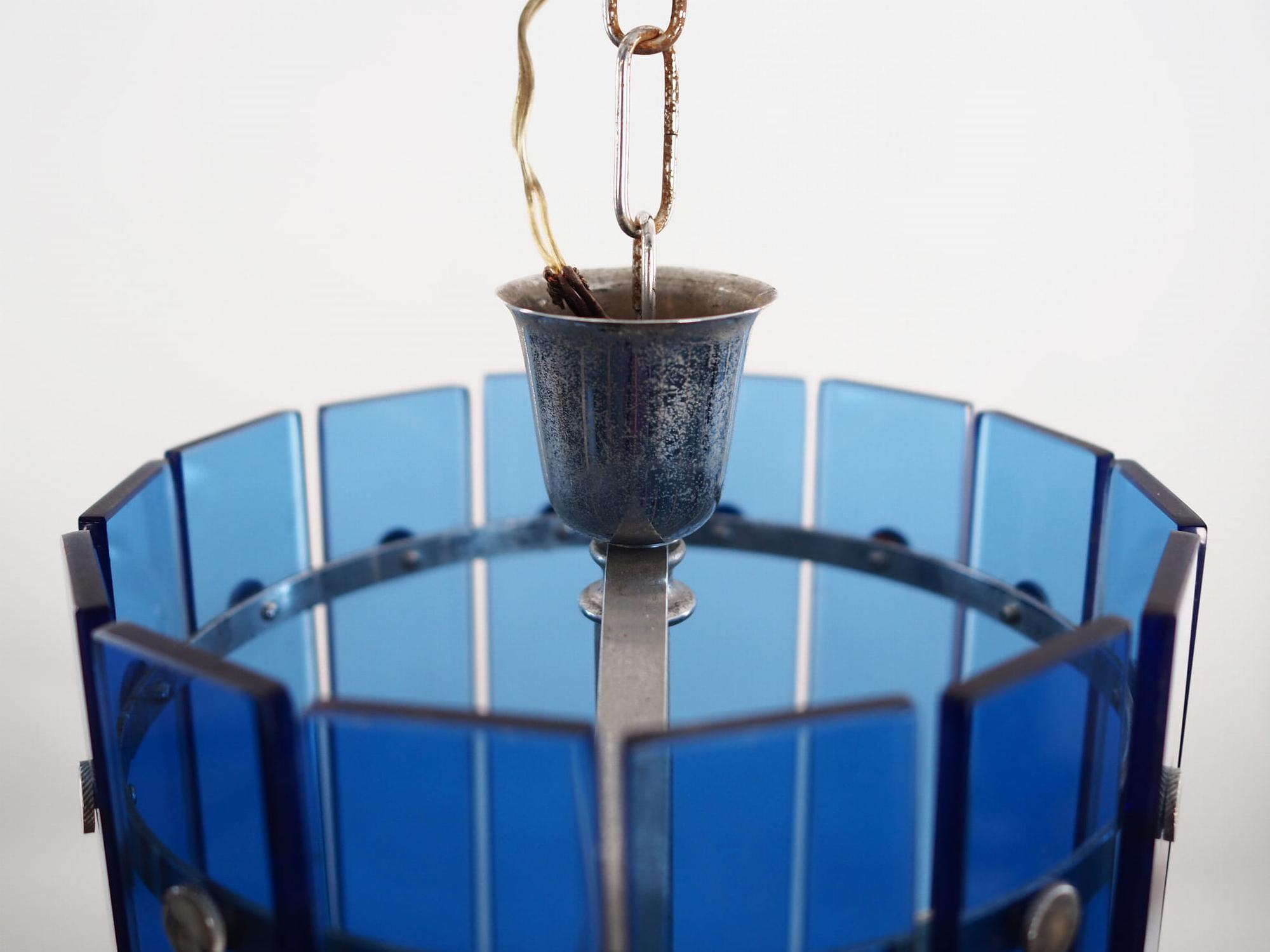 Lampada a sospensione in vetro blu anni '70 3