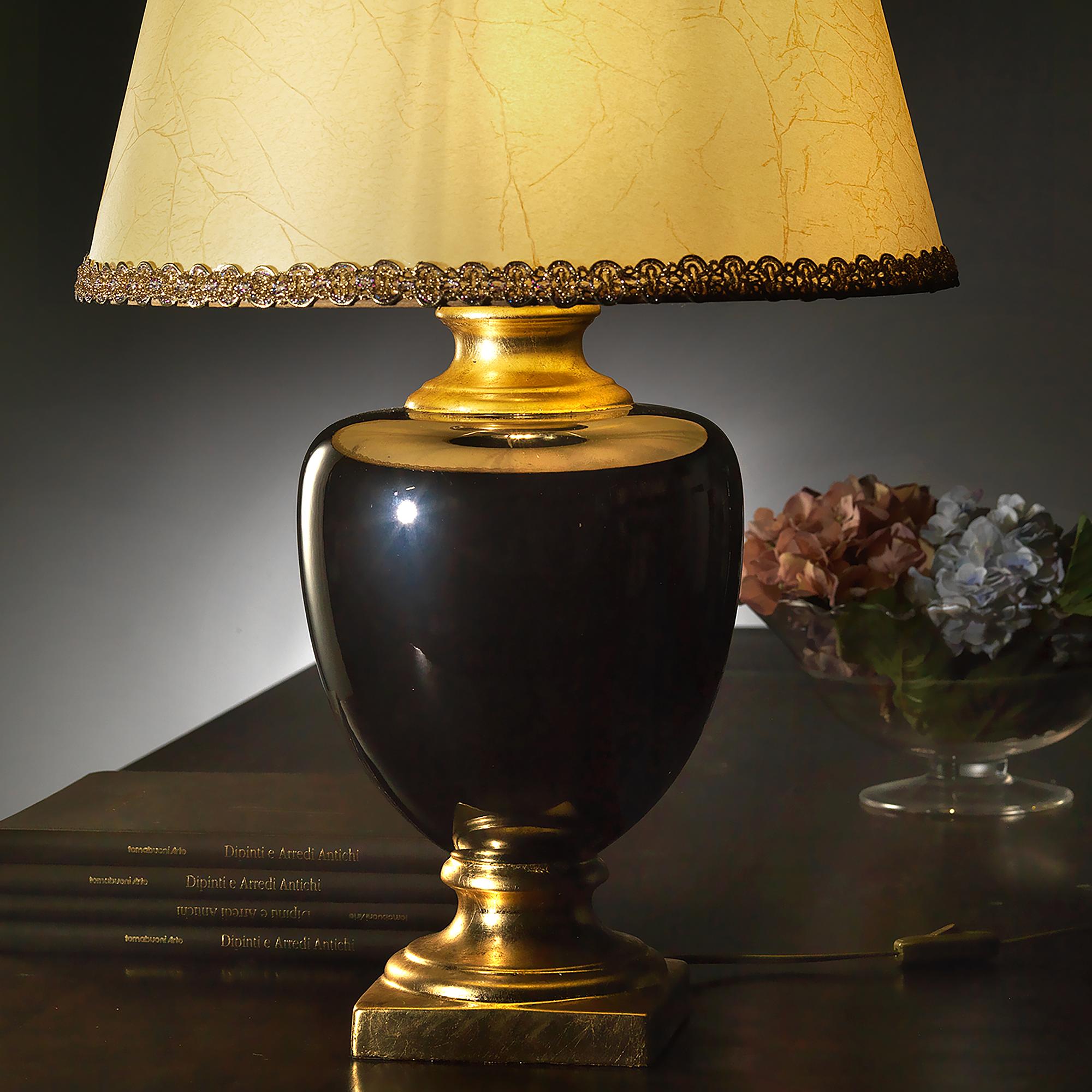 1-Flammig Mozart Tischleuchte Baumwolle Keramik Schwarz  2