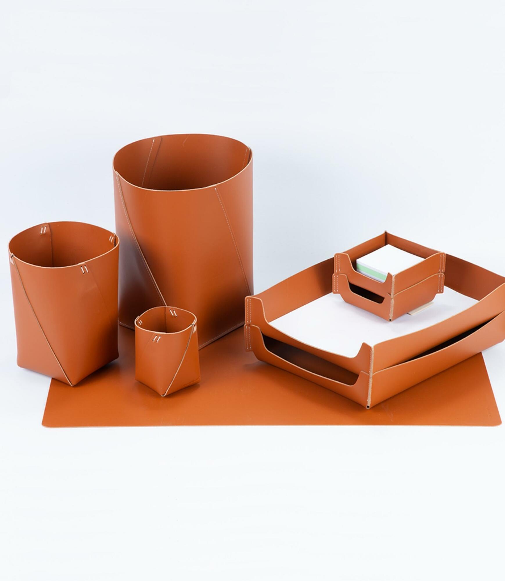 Papierkorb XL 100% Recyceltes Leder Braun 5