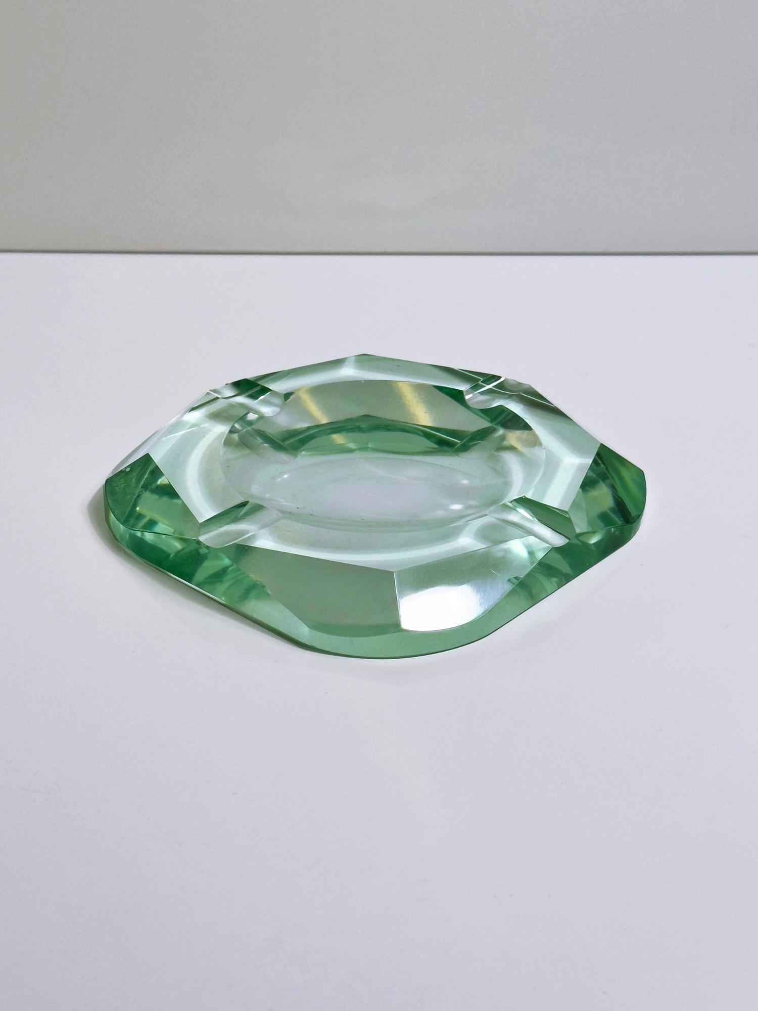 Vintage ashtray crystal glass turquoise 1950s 0