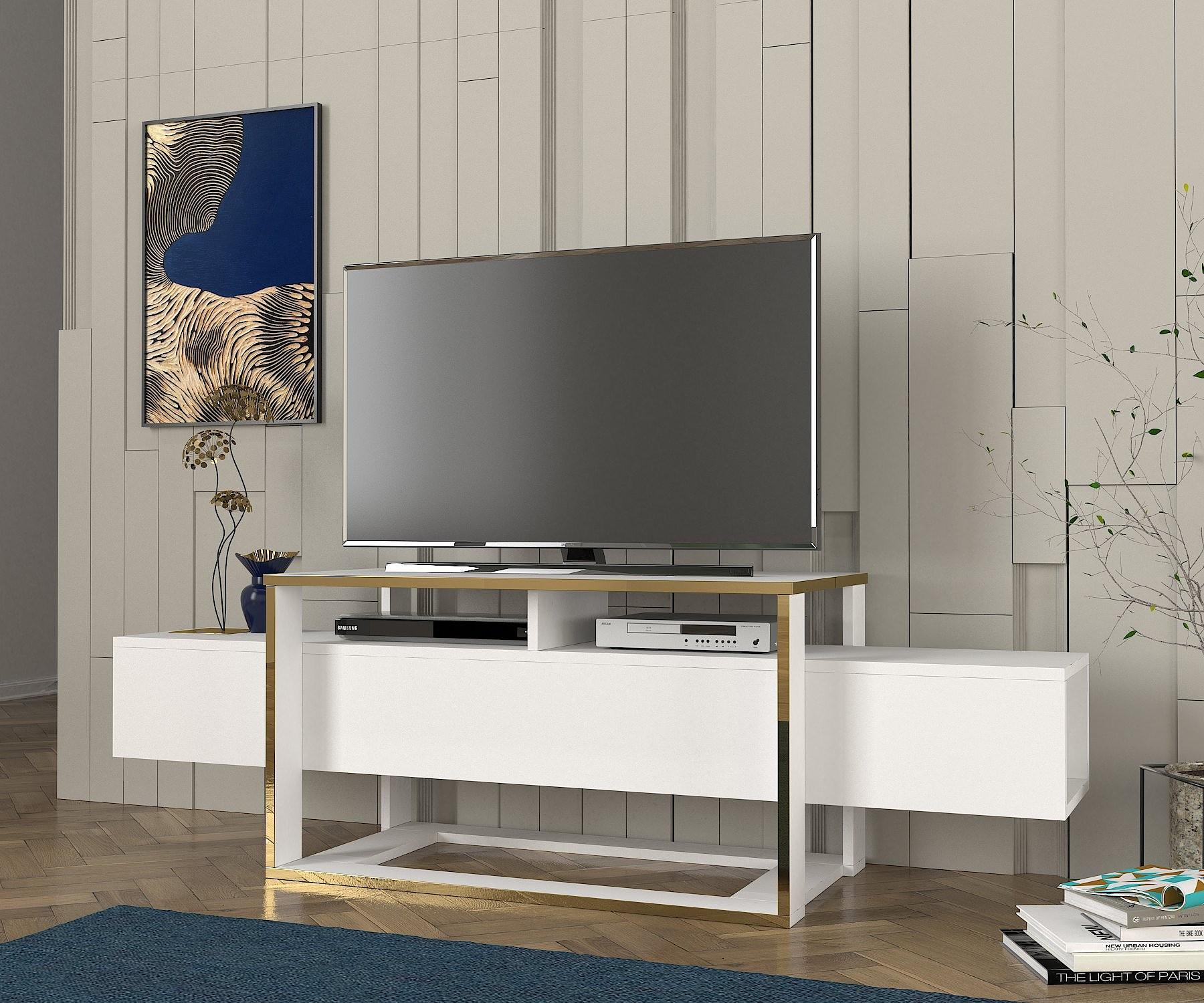 Bianco TV Stand White Gold 1