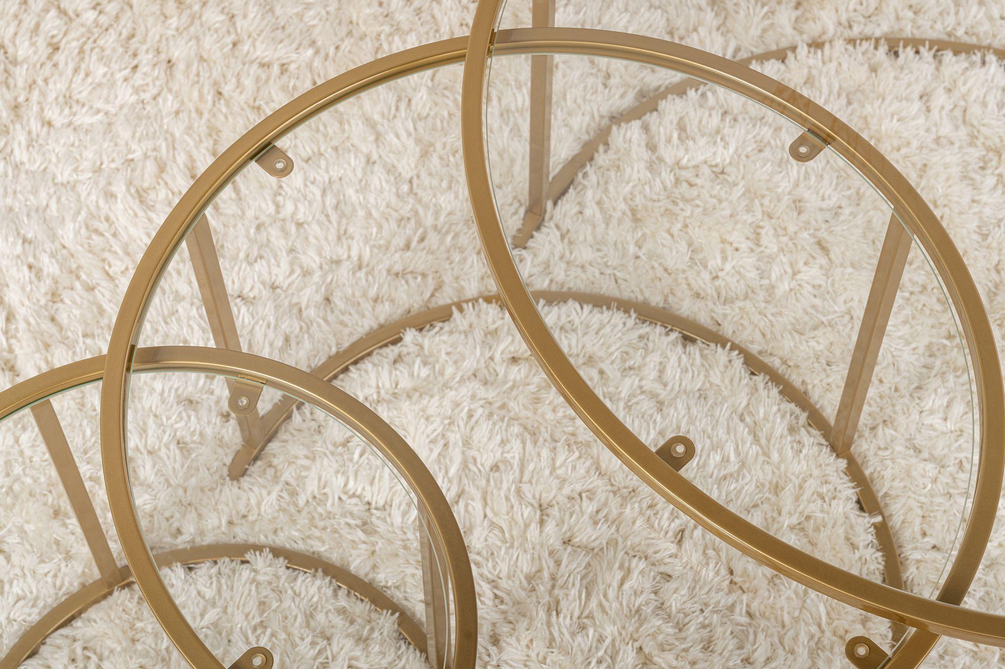 3x Gold Coffee Table Set Gold Transparent Ø80cm Ø60cm Ø42cm 5