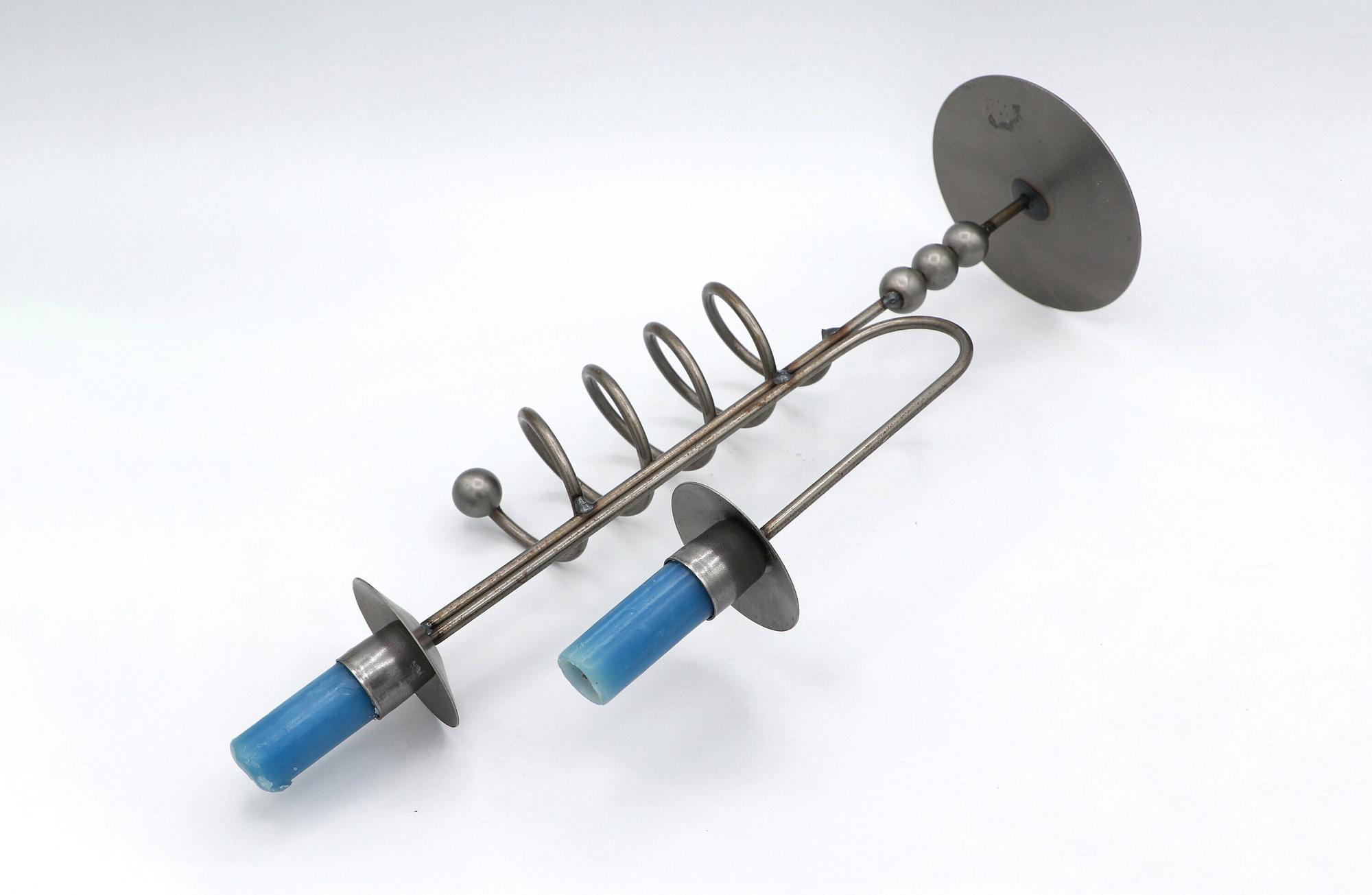 Vintage Postmodern Kerzenhalter Metall 1980er Jahre 4