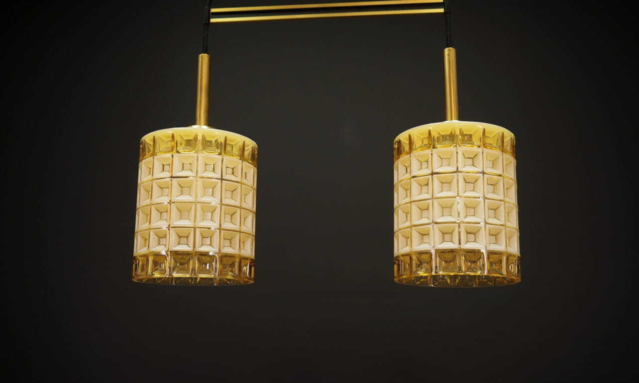 Vintage Chandelier Glass Gold White 1970s 3