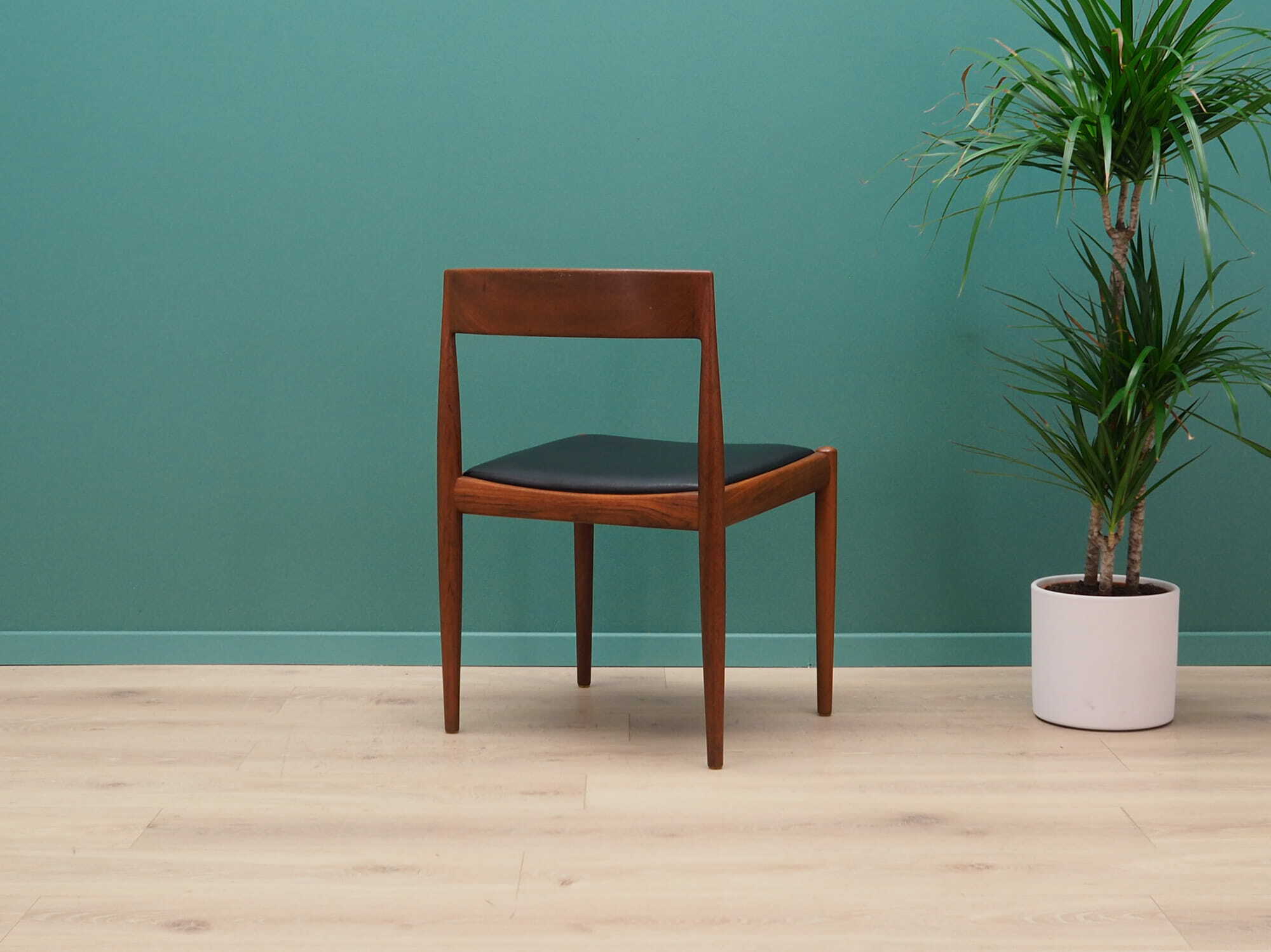 4x Vintage Chair Teak Wood Leather Brown 1970s 5