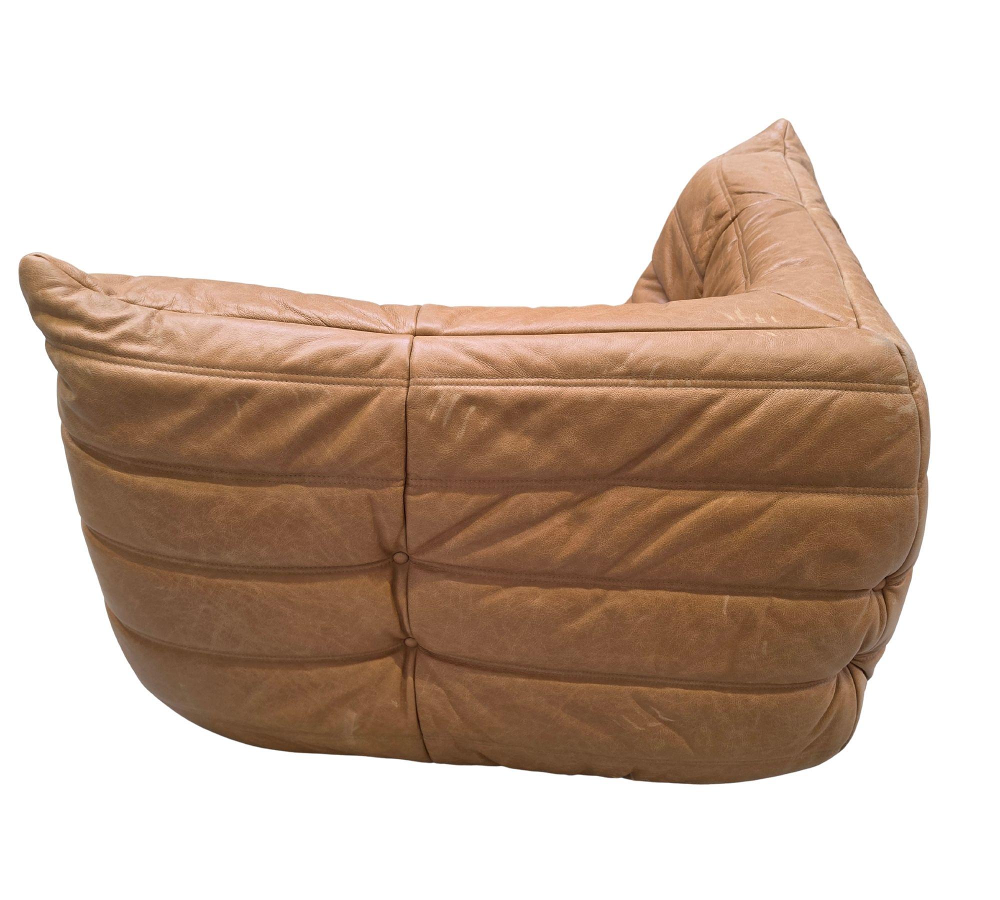 Togo Corner Sofa Pull-Up Leather Camel Brown 8