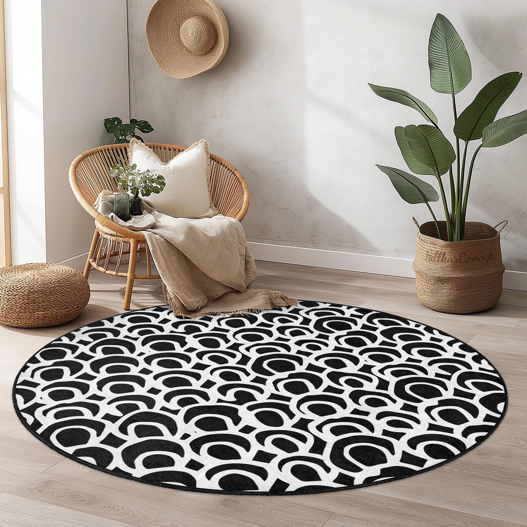 Teppich Schwarz Weiß Ø 150cm 2