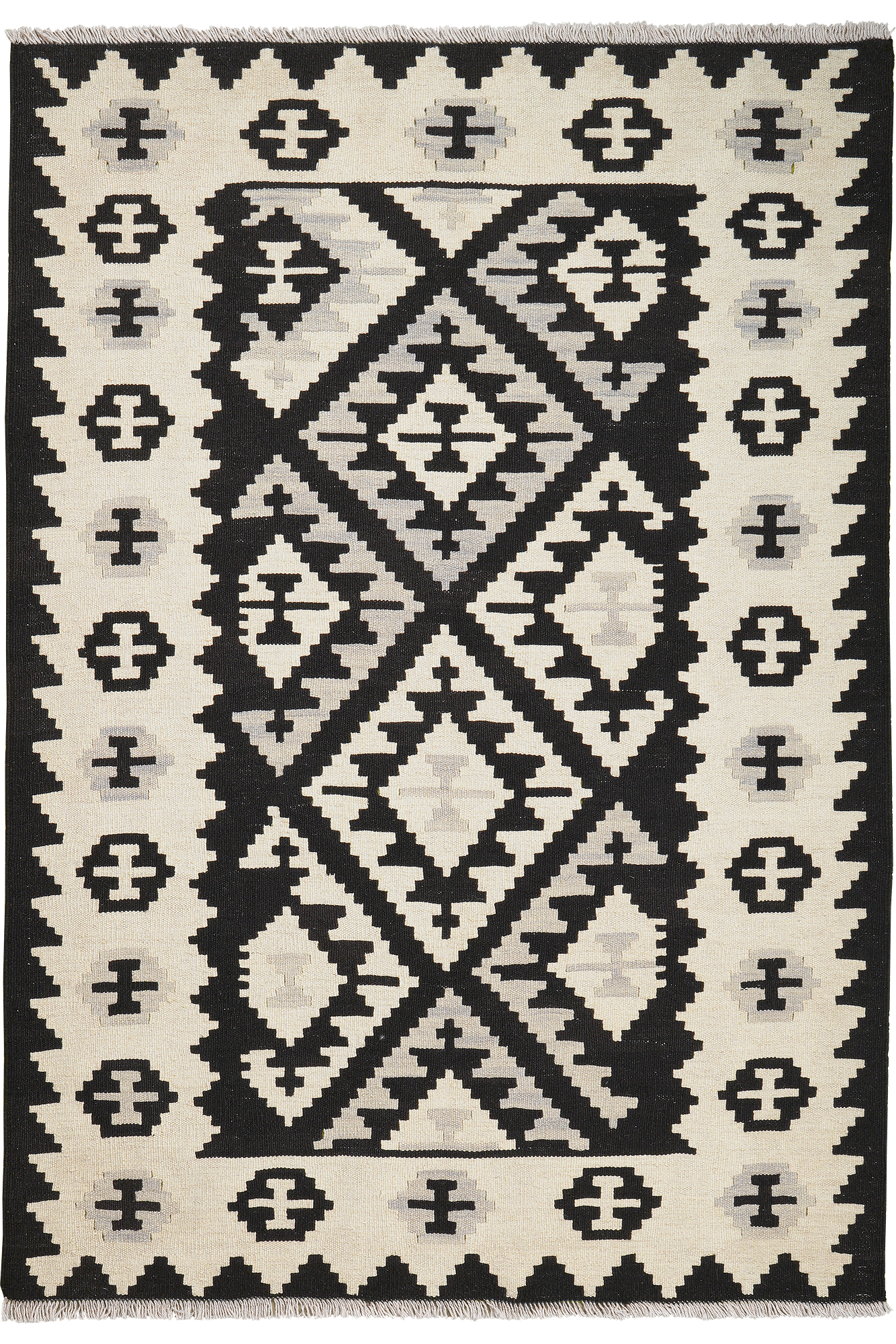 Kilim Gashgai Teppich Schwarz Creme 0
