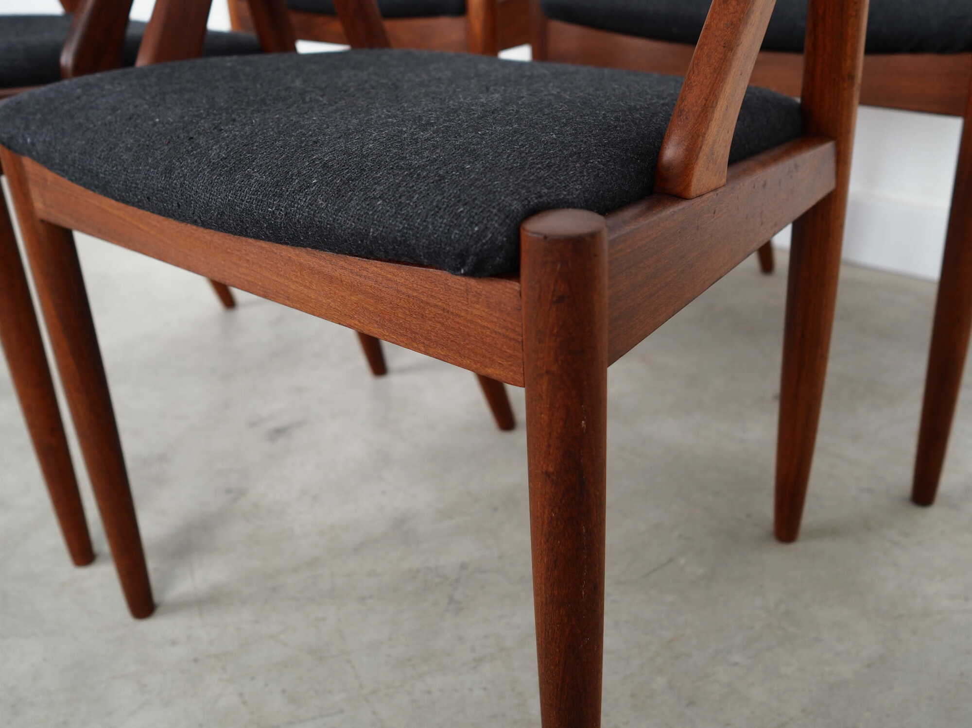 4x Vintage Armchair Teak Textile Black 1970s 9