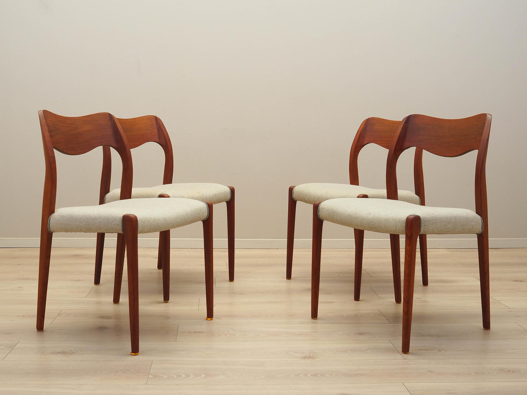 Teak wood chair set 4-piece 1960s, Designer:  3