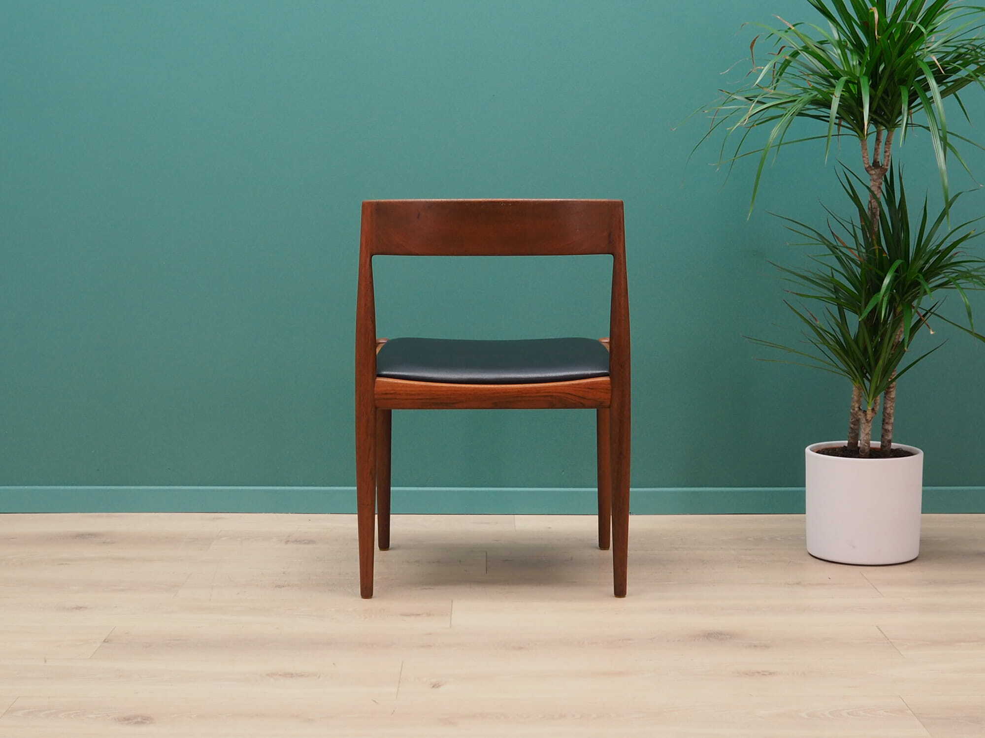 4x Vintage Chair Teak Wood Leather Brown 1970s 6
