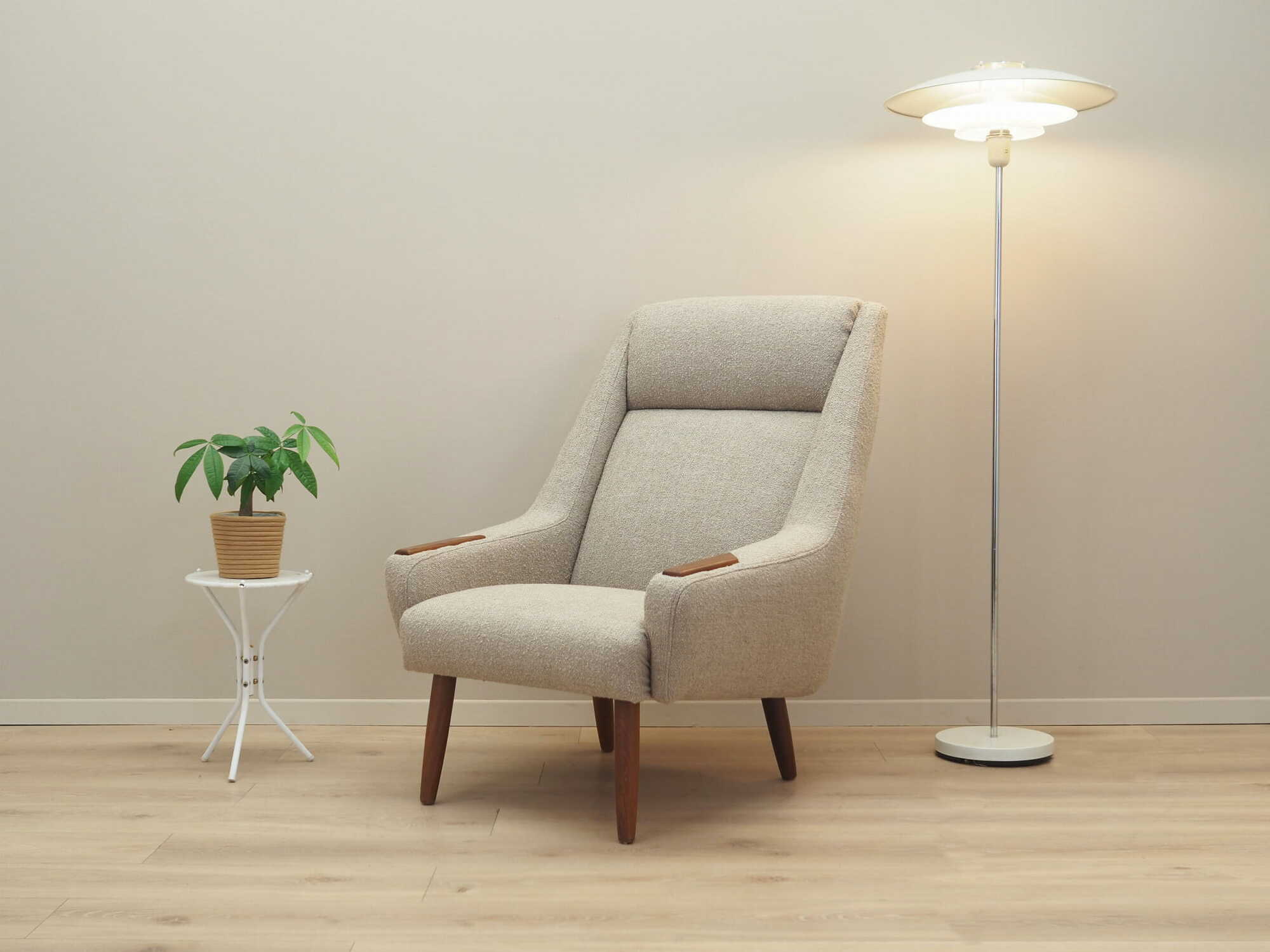 Vintage armchair Teak wood Textile Beige 1960s 2