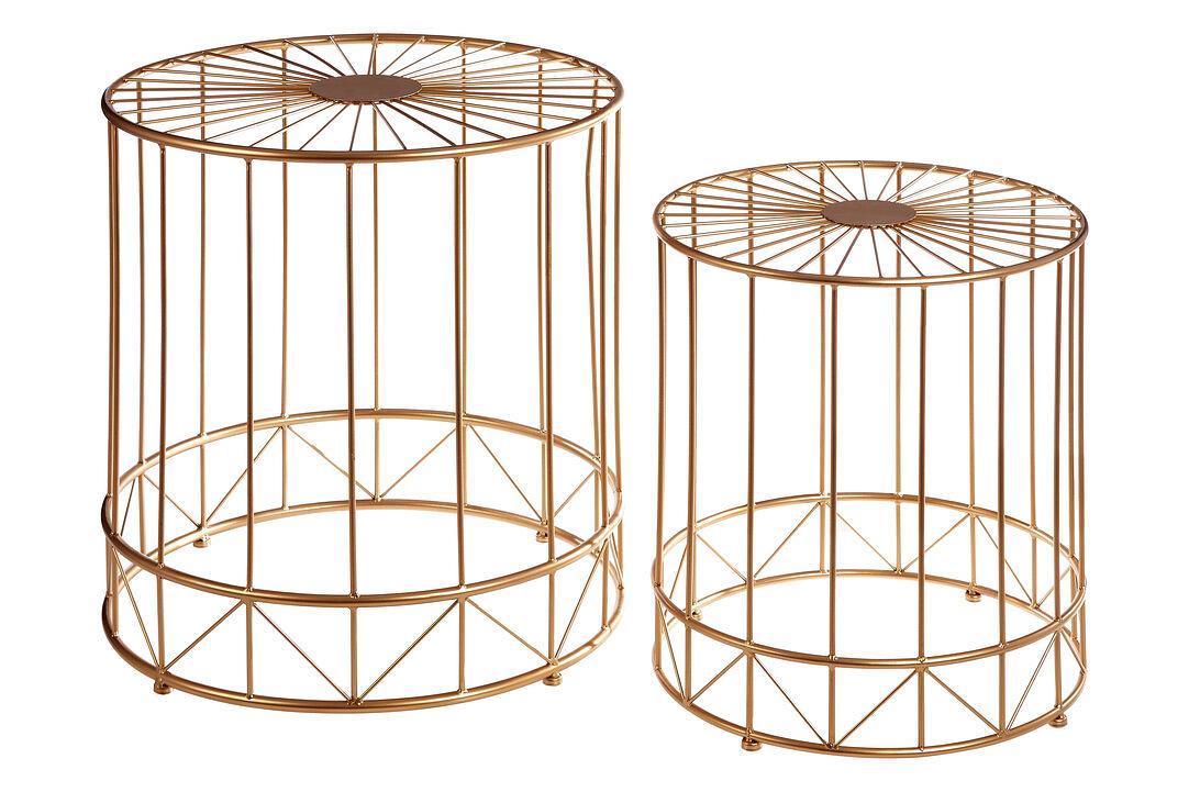 2x Lexi Round Side Table Recycled Wood Iron Gold 1