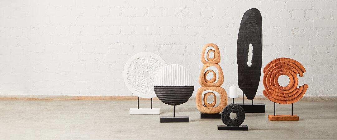 Fidel Runder Skulptur Holz Weiß Distressed 9