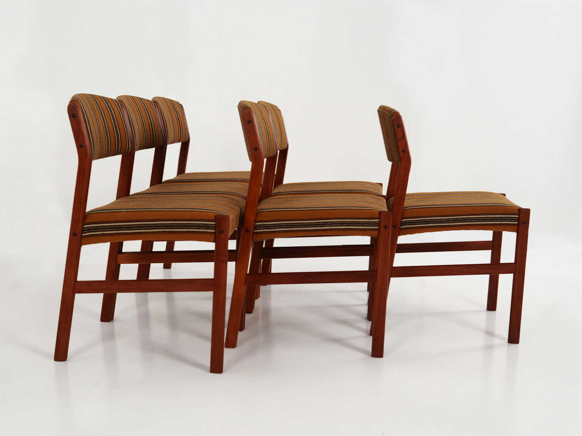 6x Vintage Chair Teak Wood Textile Brown 1970s 4