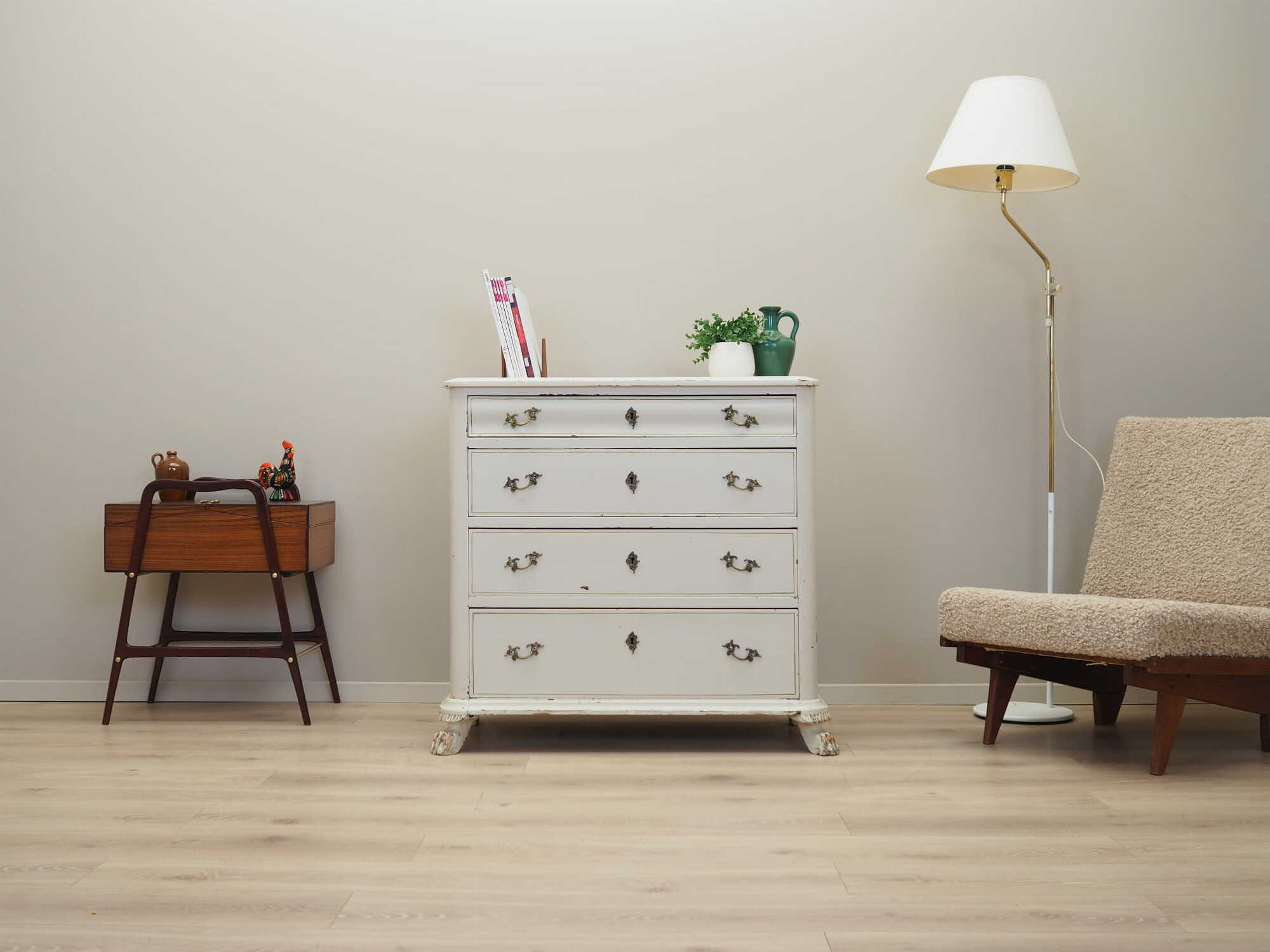 Vintage chest of drawers pine wood white 1950s 1