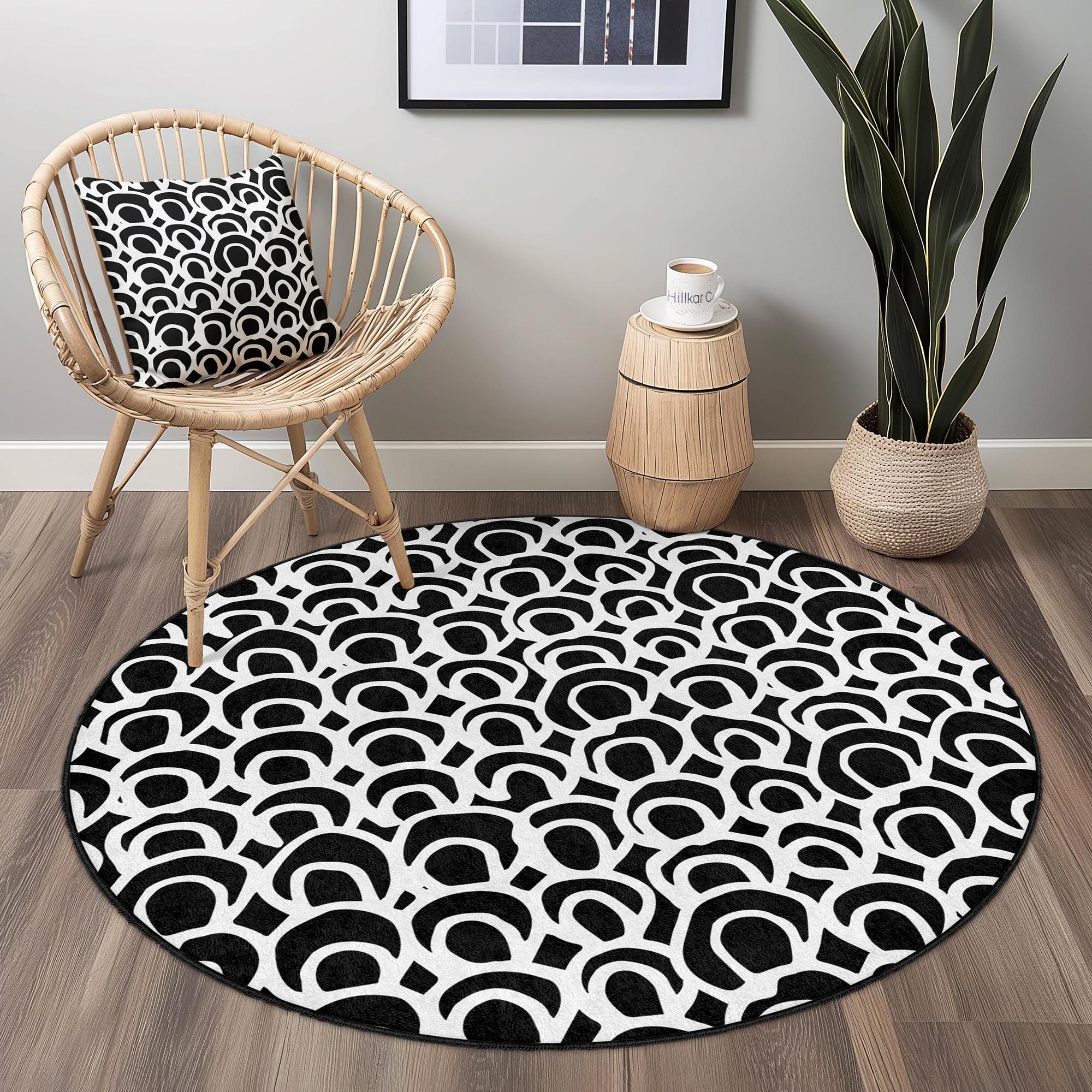 Teppich Schwarz Weiß Ø 150cm 3