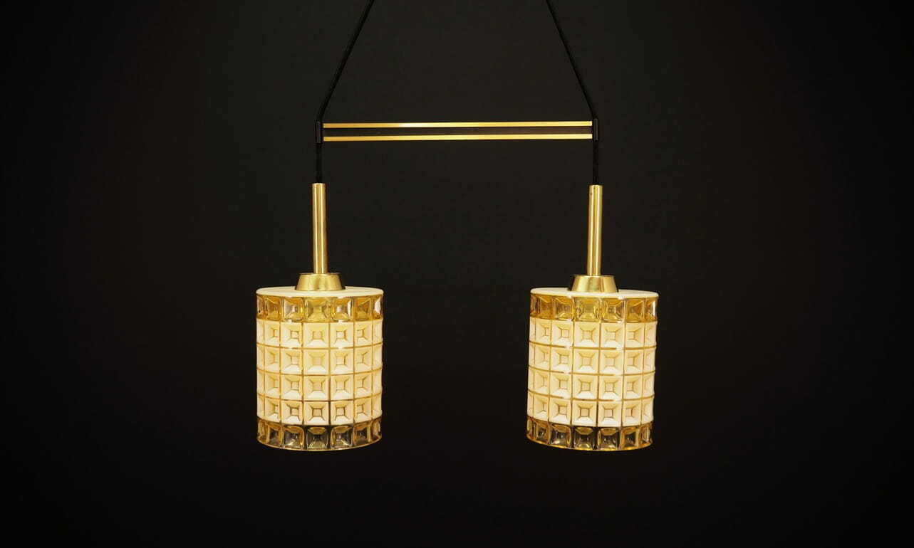 Vintage Chandelier Glass Gold White 1970s 1