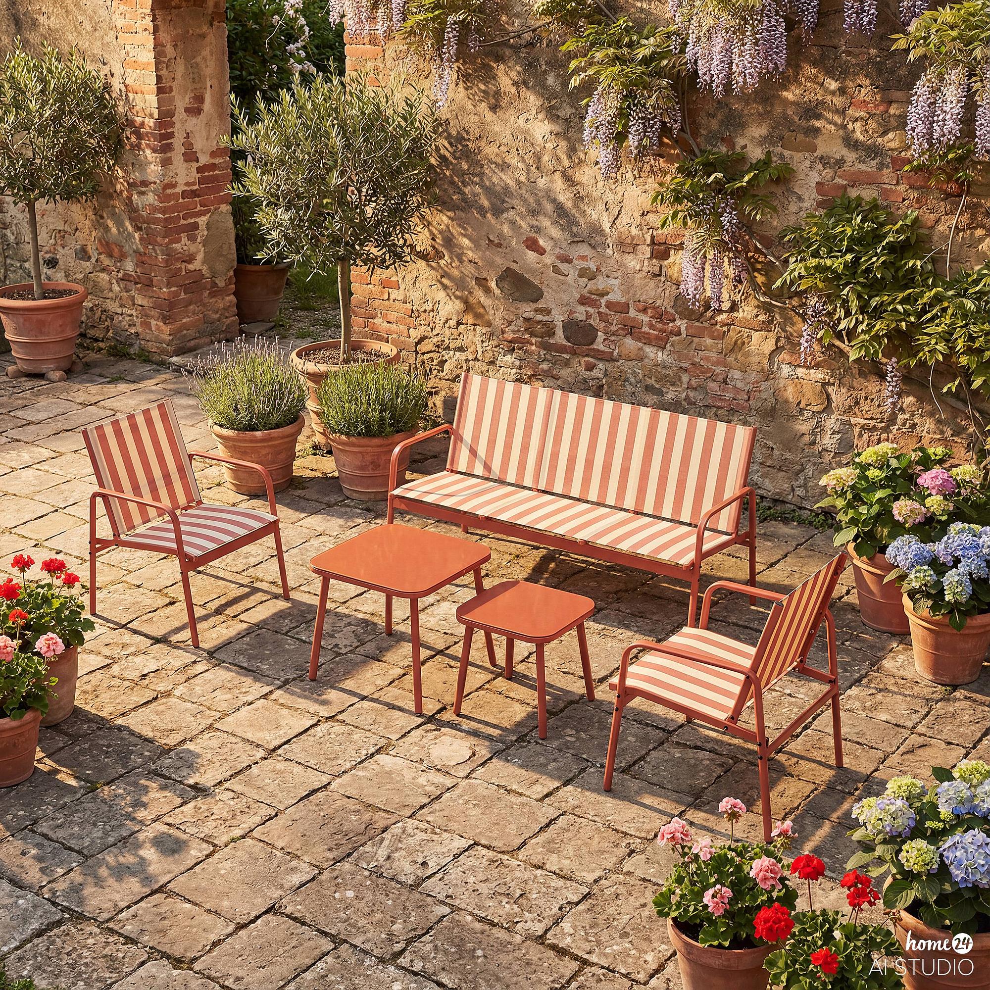 Outdoor Lounge Group Vinoa Set of 5 Steel Red White 3
