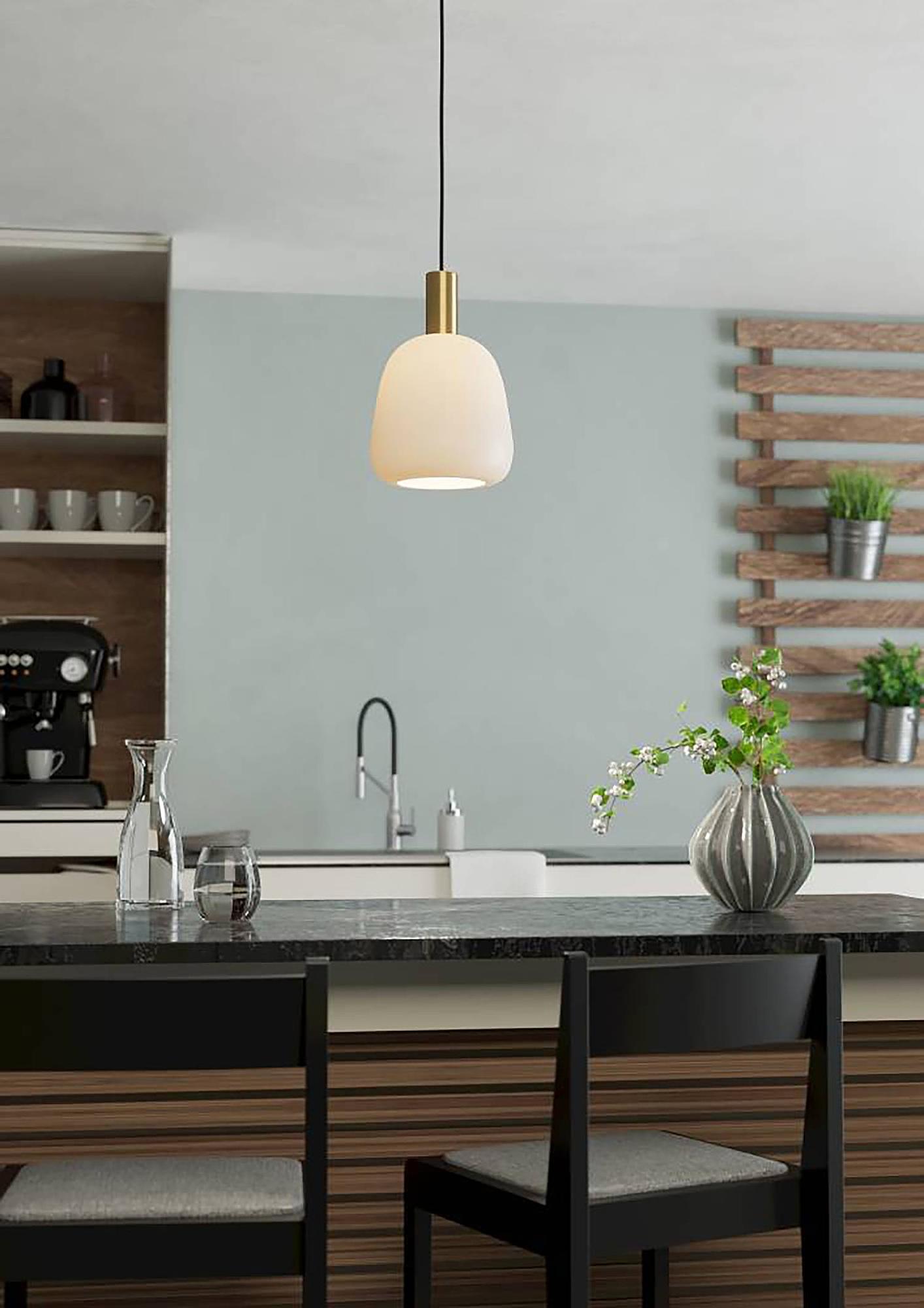 Pendant lamp Manzanares frosted glass gold 0