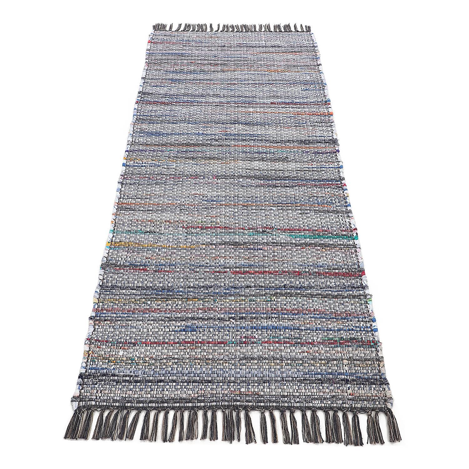 Kilim Chindi Läufer Baumwolle Polyester Grau 75 x 240 cm 1