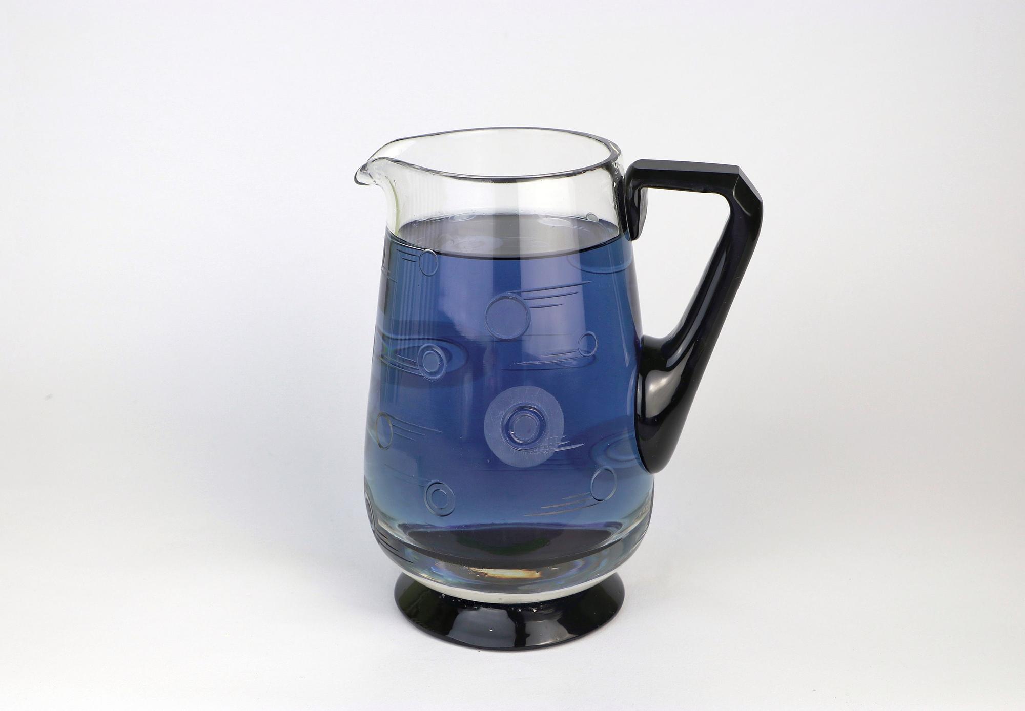 Art Deco Carafe France 1930s Black Glass 8