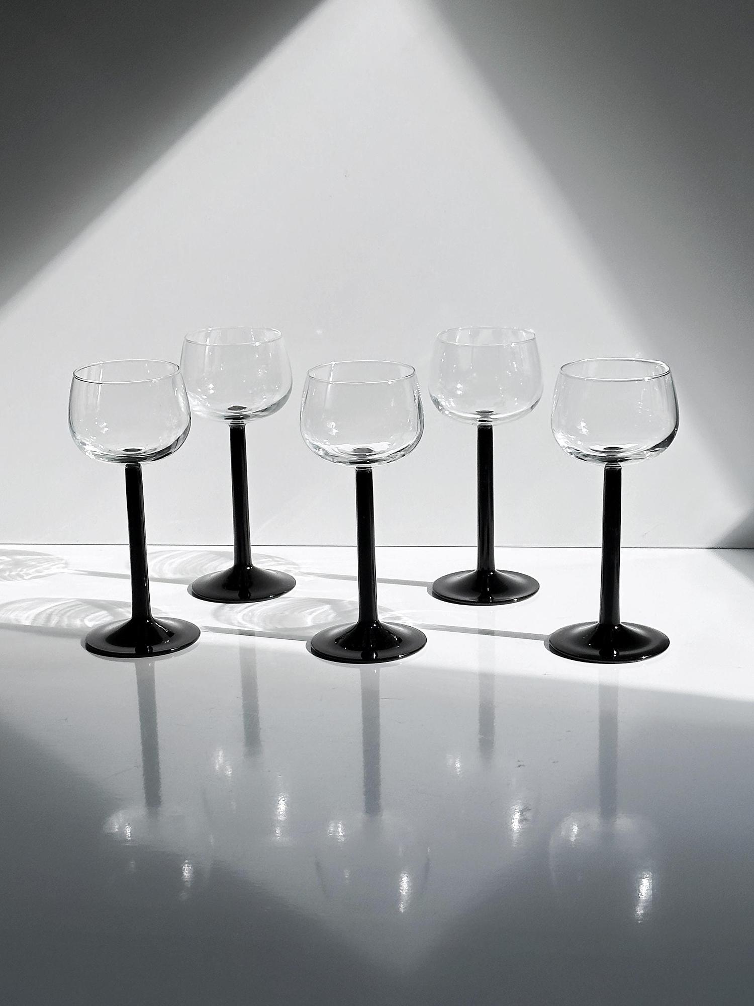 5x Vintage Black Wine Glass 1980s 0