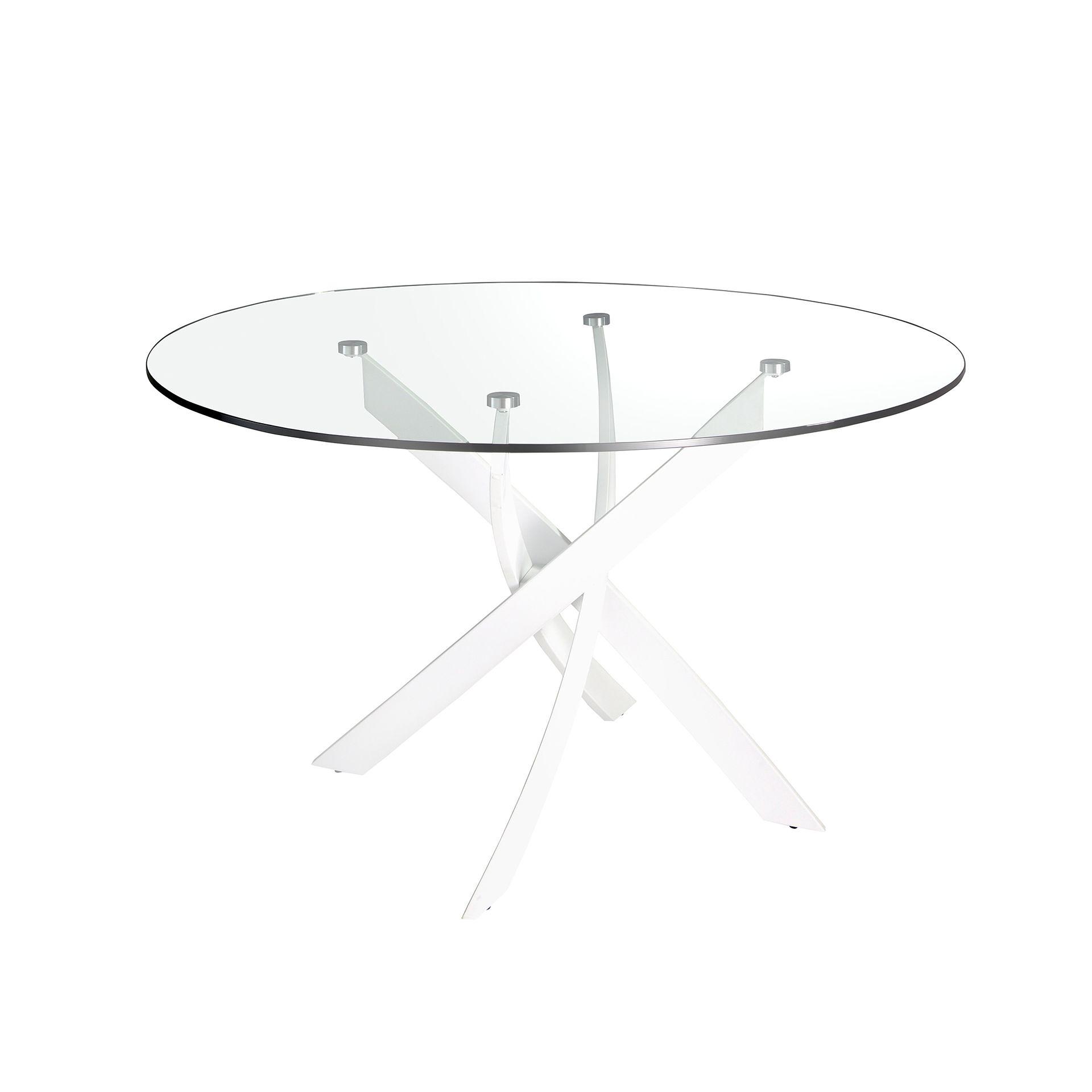 Runder Esstisch Glas Stahl Weiß 1