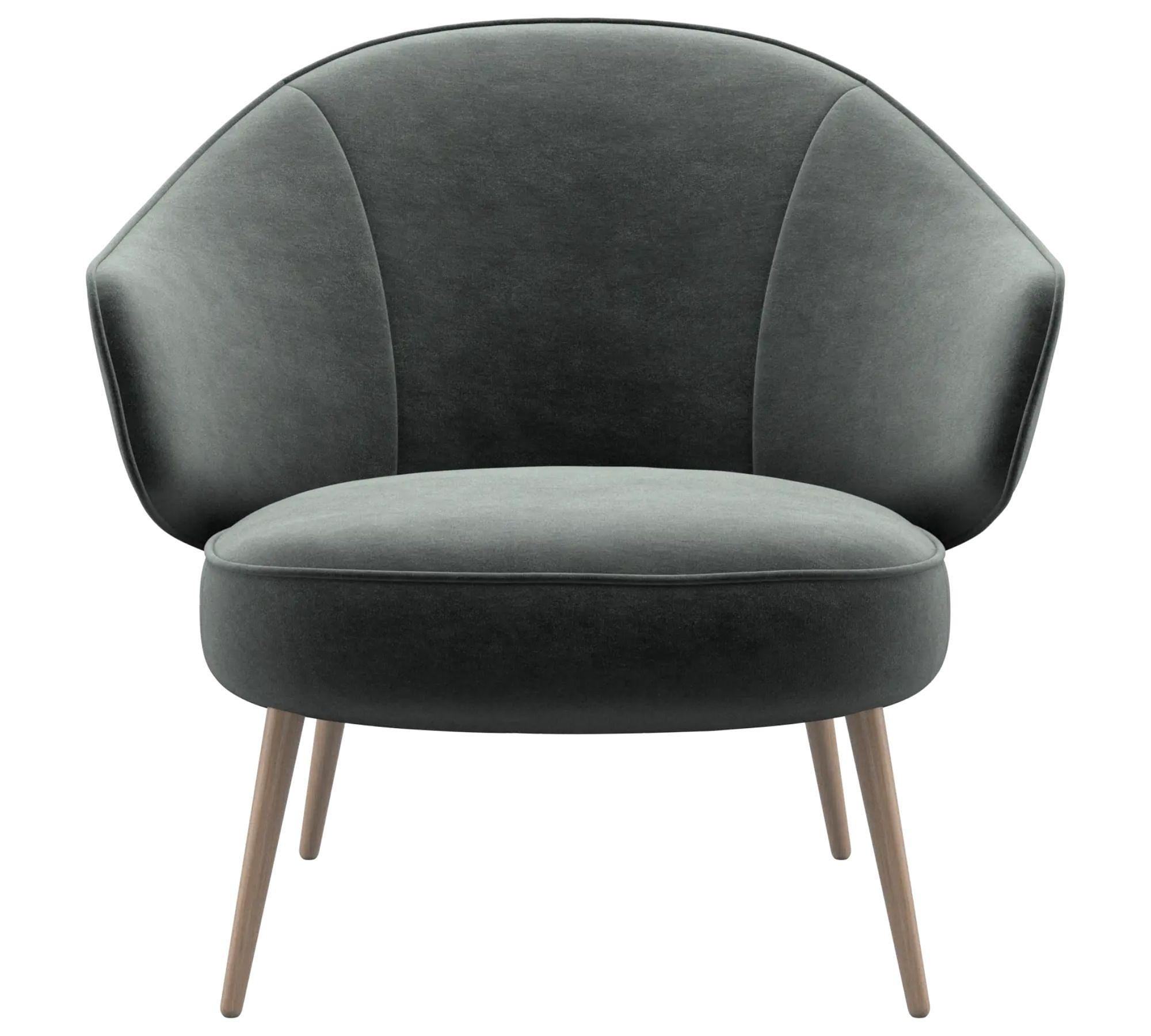 Charlotte Sessel Samt Eichenholz Velvet 3032 Graugrün 1