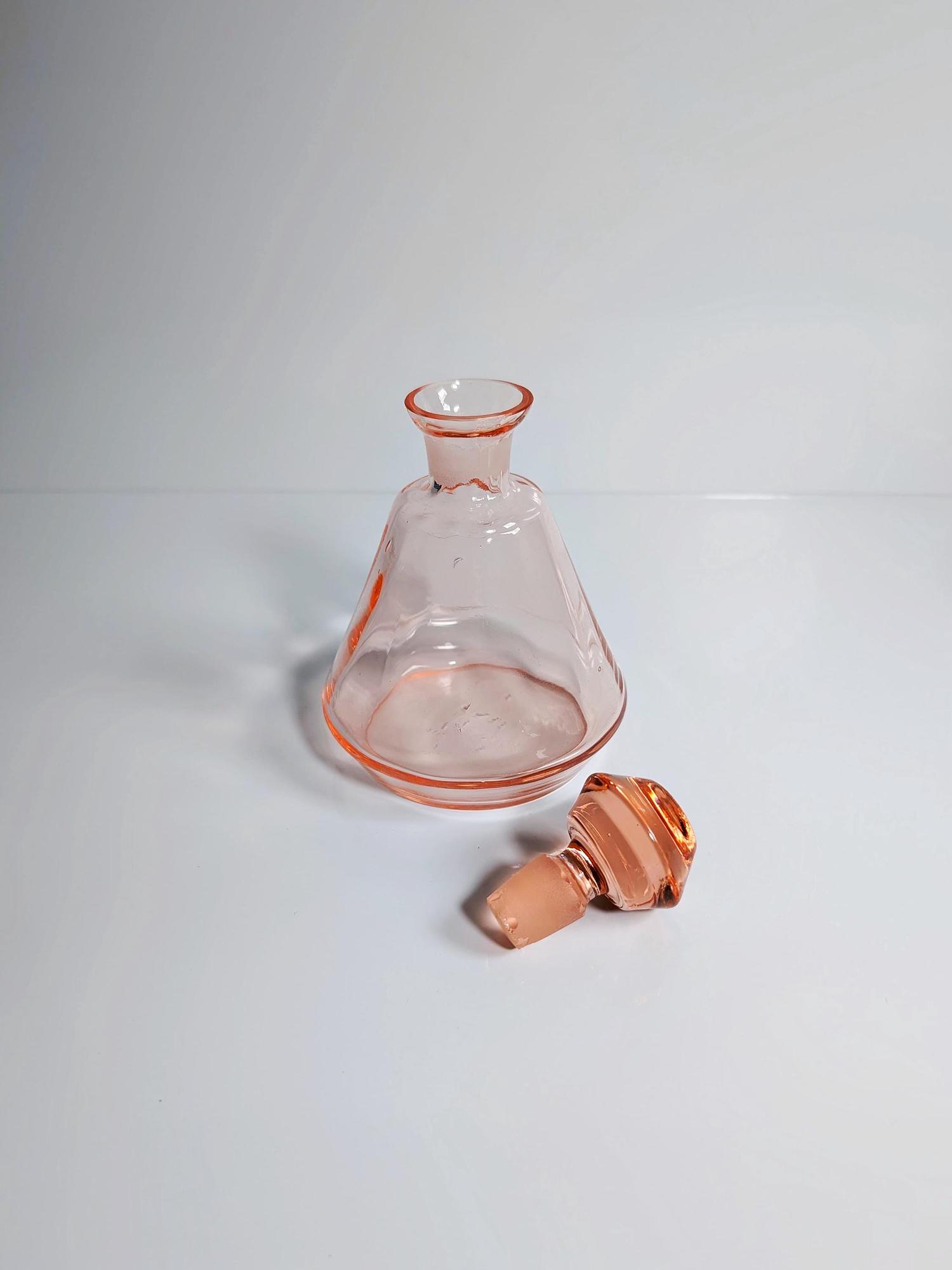 Art Déco Set da liquore in vetro rosa anni '20 1