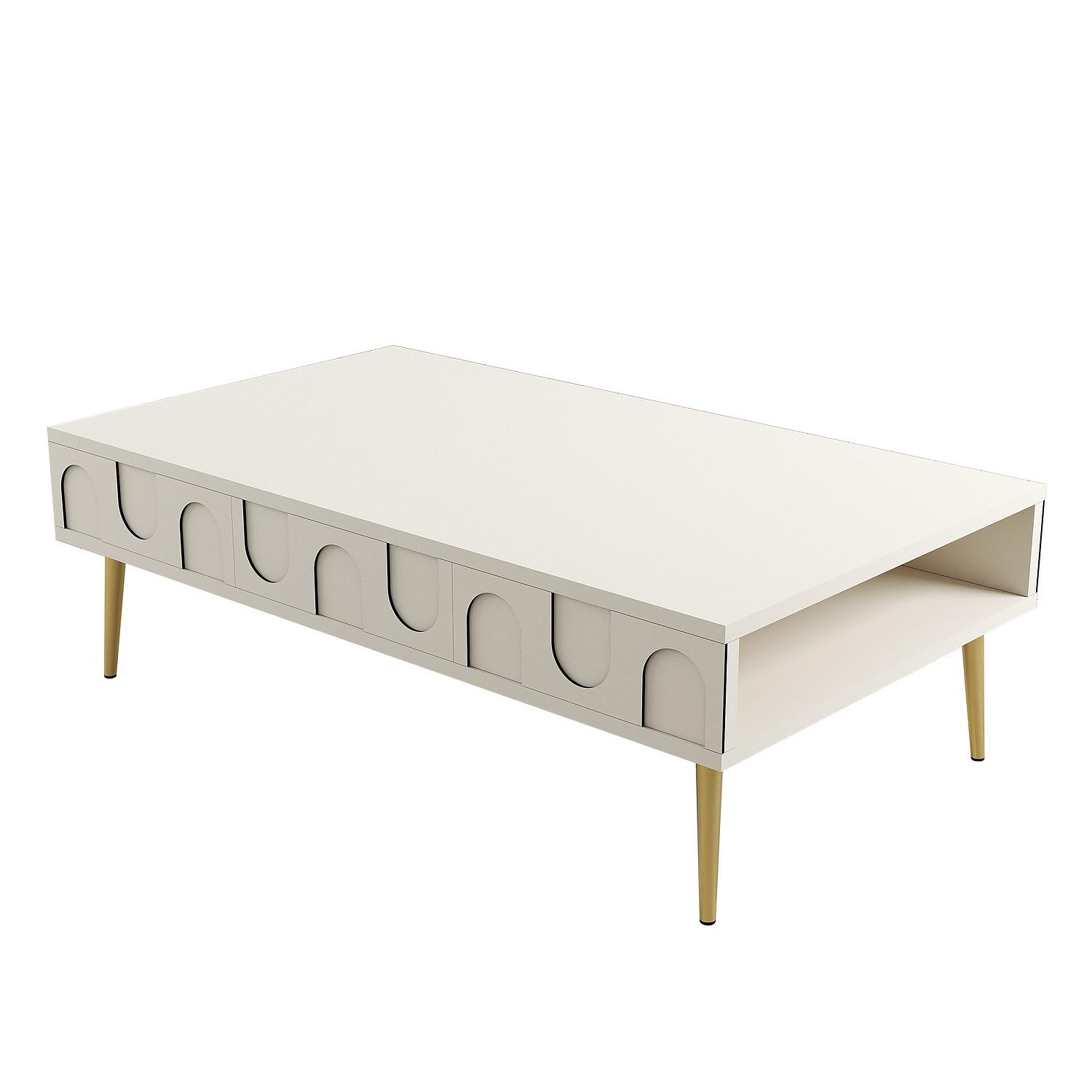 Lyon 33 Couchtisch Holzfurnier Creme Gold 0