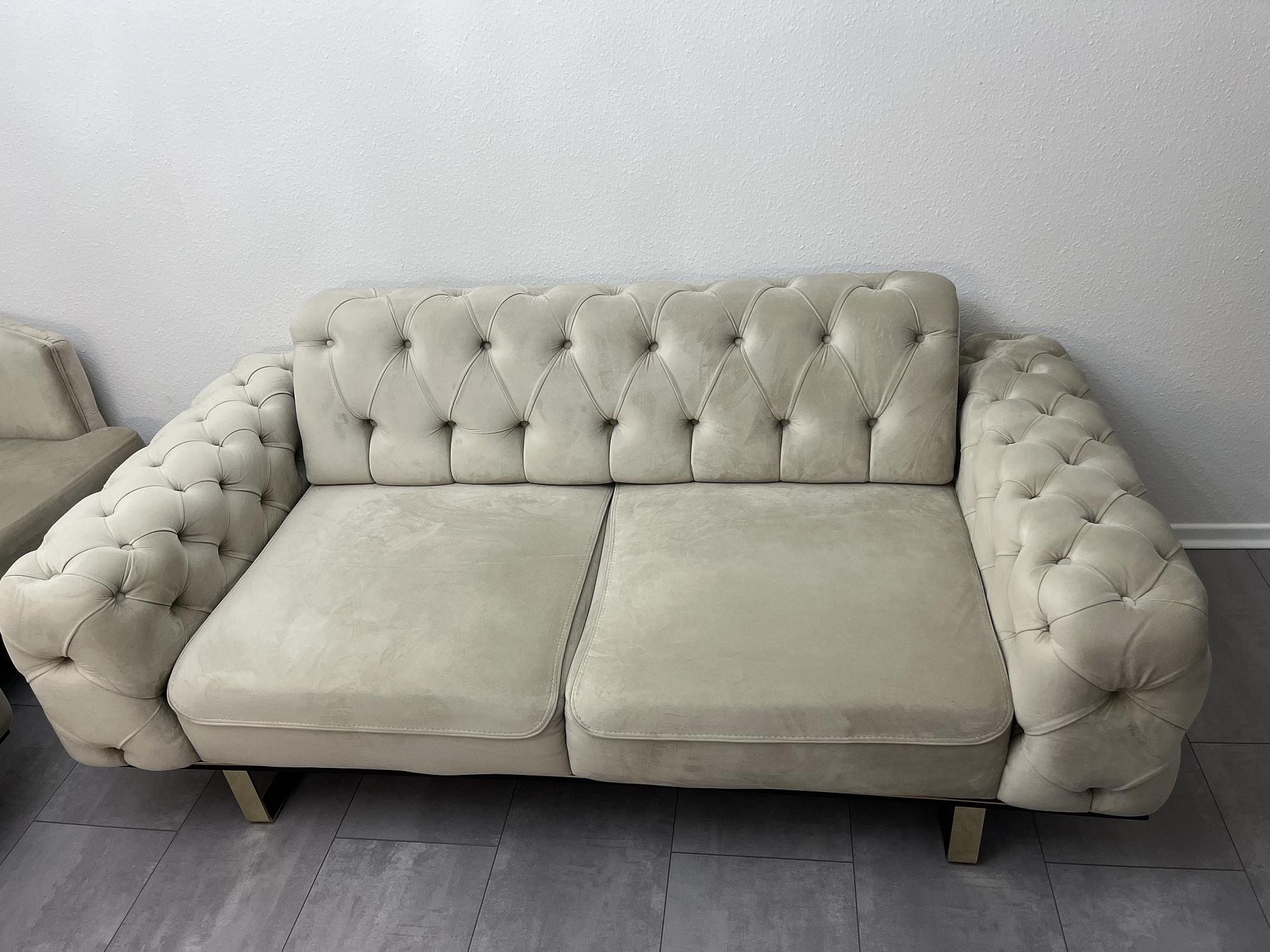 2x Sofa & Sessel Samt Beige 0