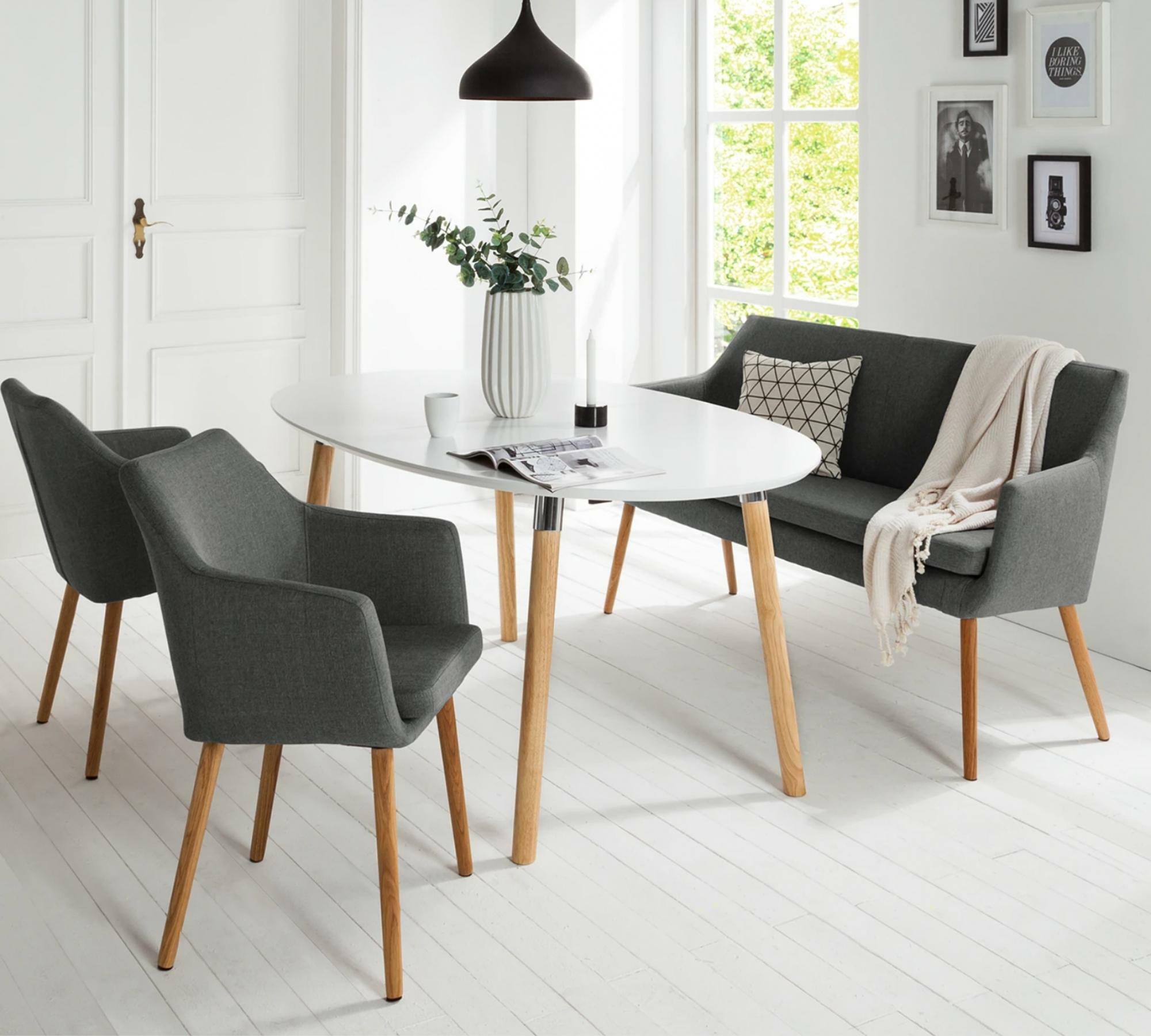 Armchair Oak Solid Wood from Upholstery Fabric Grey 6