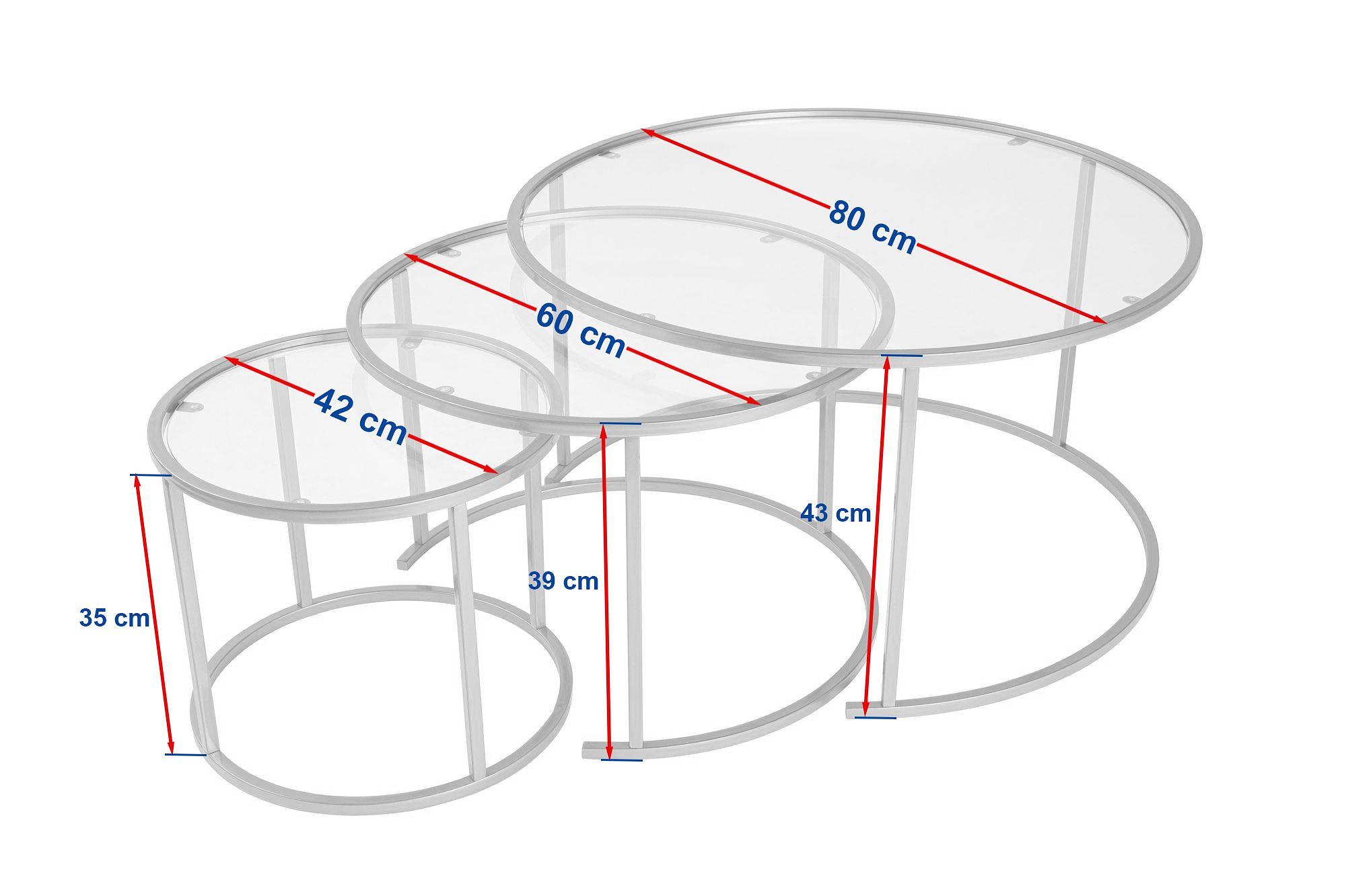 3x Gold Coffee Table Set Gold Transparent Ø80cm Ø60cm Ø42cm 7