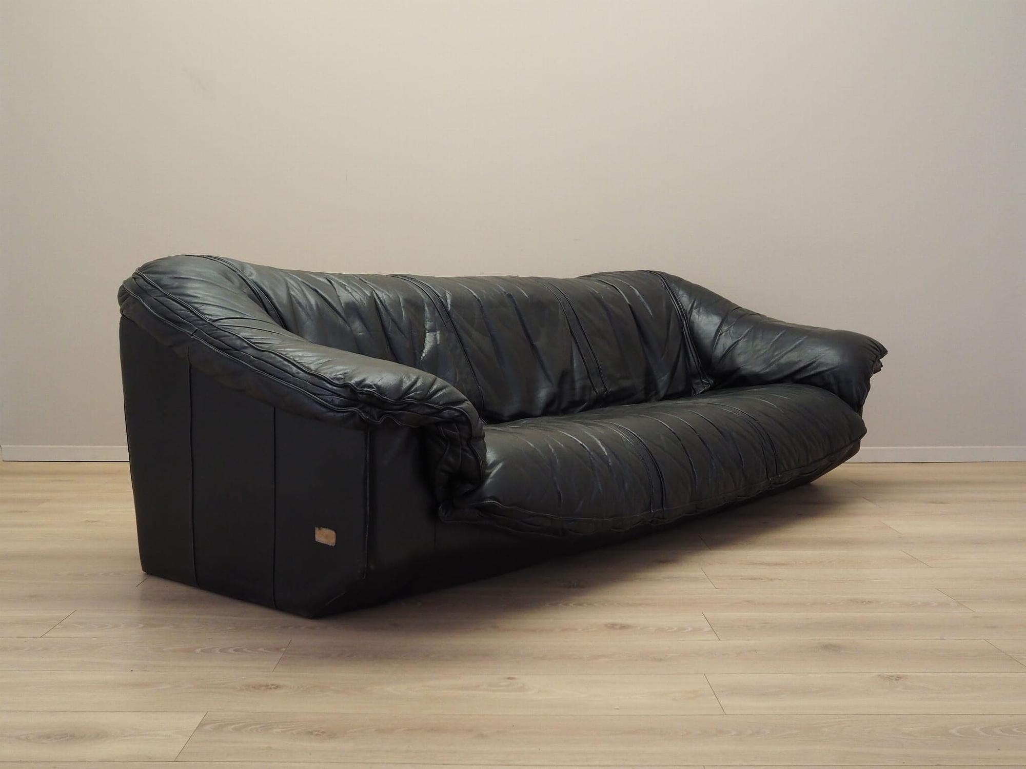 3-Sitzer Sofa Leder Schwarz 1960er Jahre 5