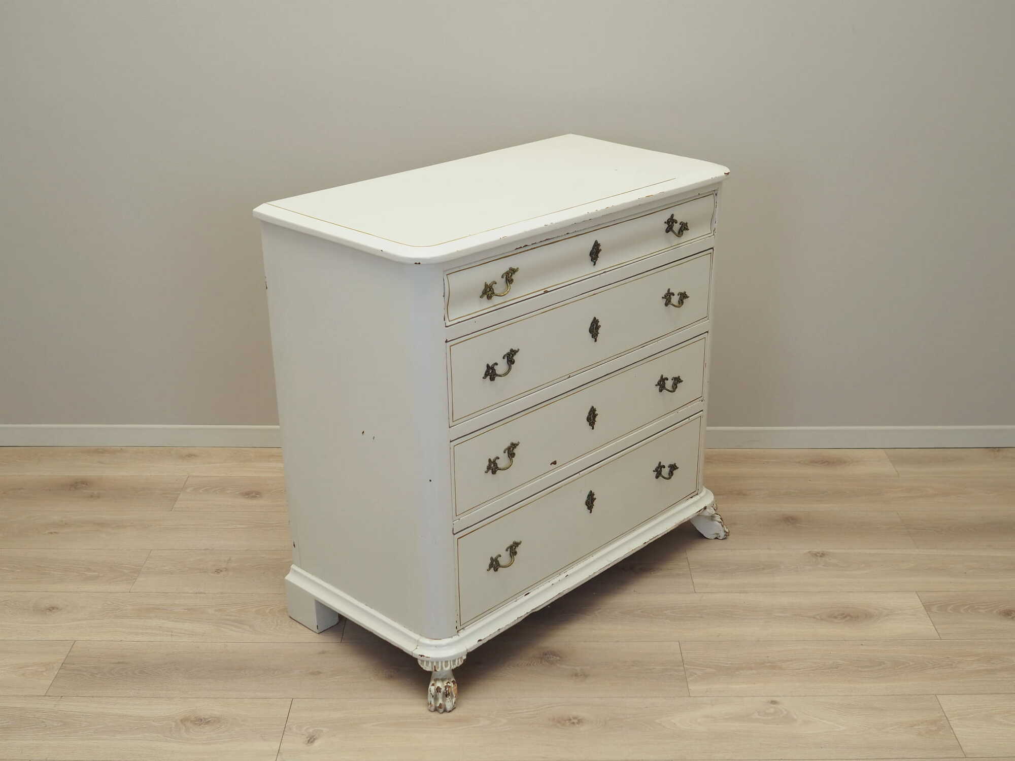 Vintage chest of drawers pine wood white 1950s 6