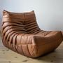 Togo armchair and ottoman set Smooth leather Folk Brown 2