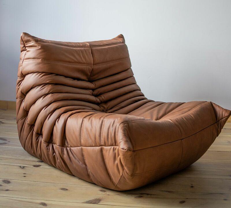 Togo armchair and ottoman set Smooth leather Folk Brown 2