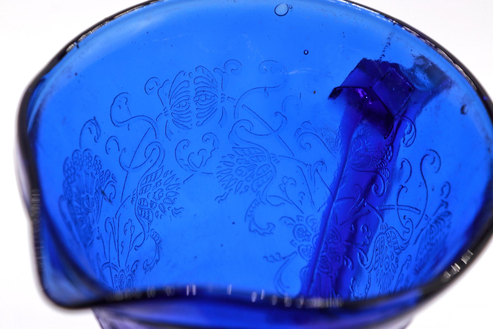 Vintage Carafe Pressed Glass Cobalt Blue 1970s 1