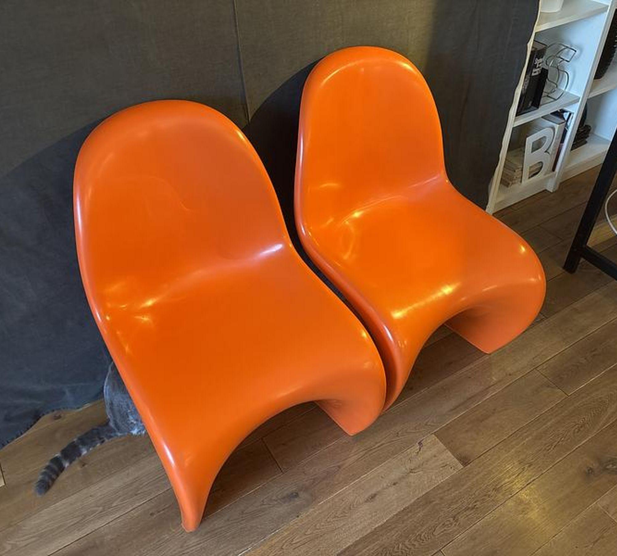 2x Vintage Panton Chair Orange 1970er Jahre 0