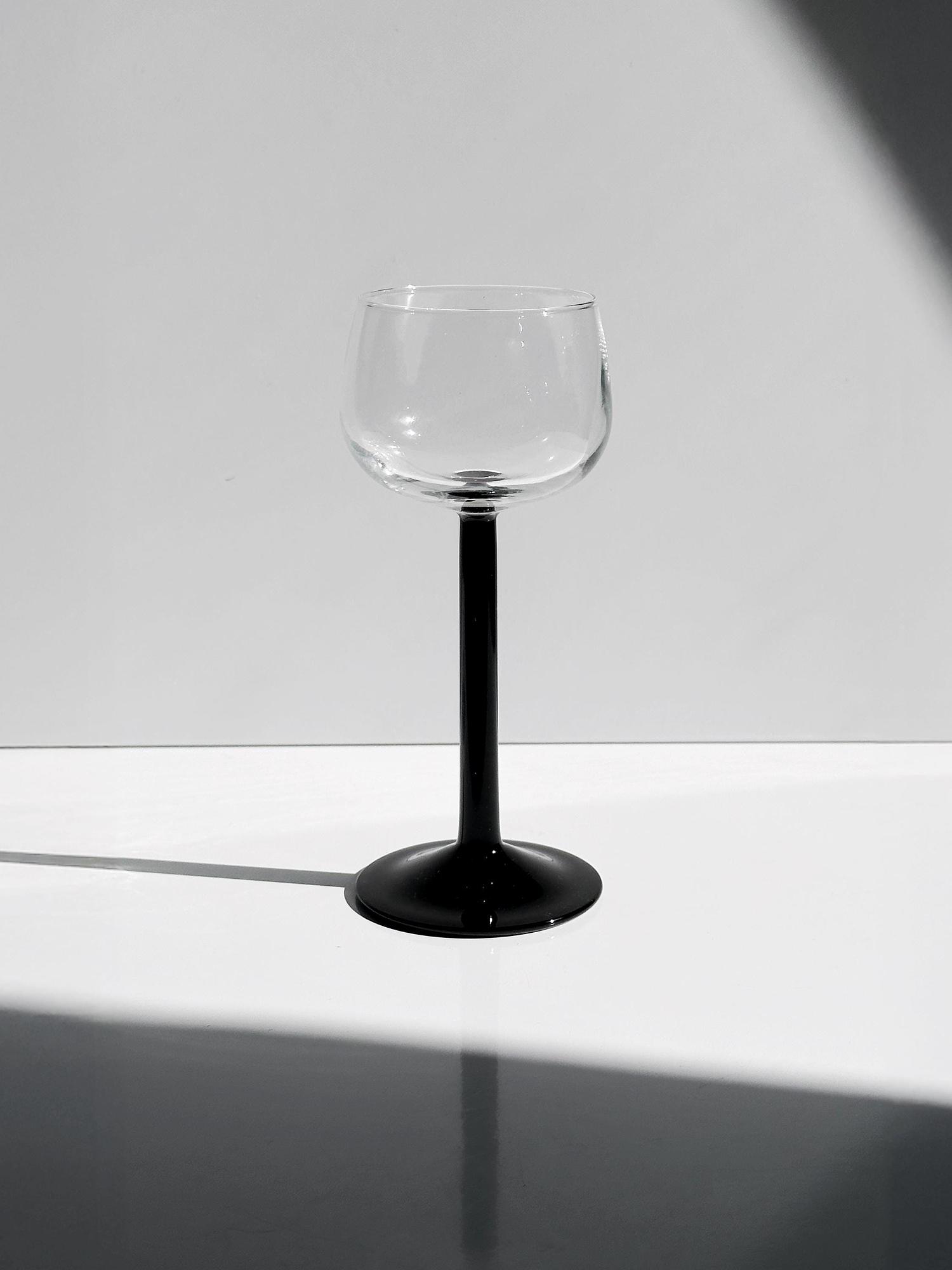 5x Vintage Black Wine Glass 1980s 2