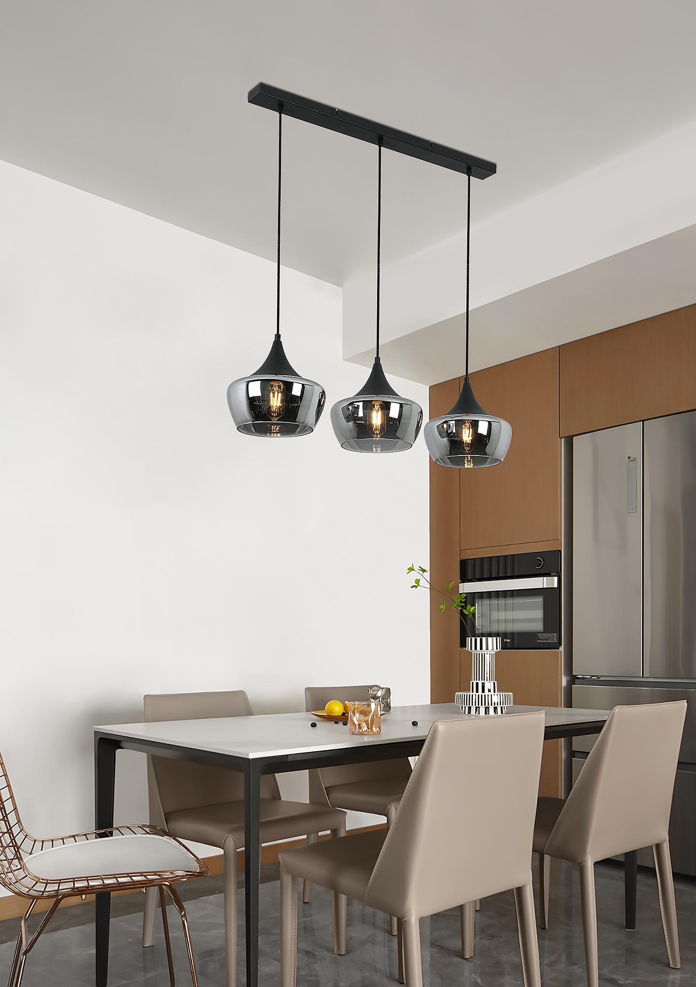 Pendant light Oli 3-light iron smoked glass black 2