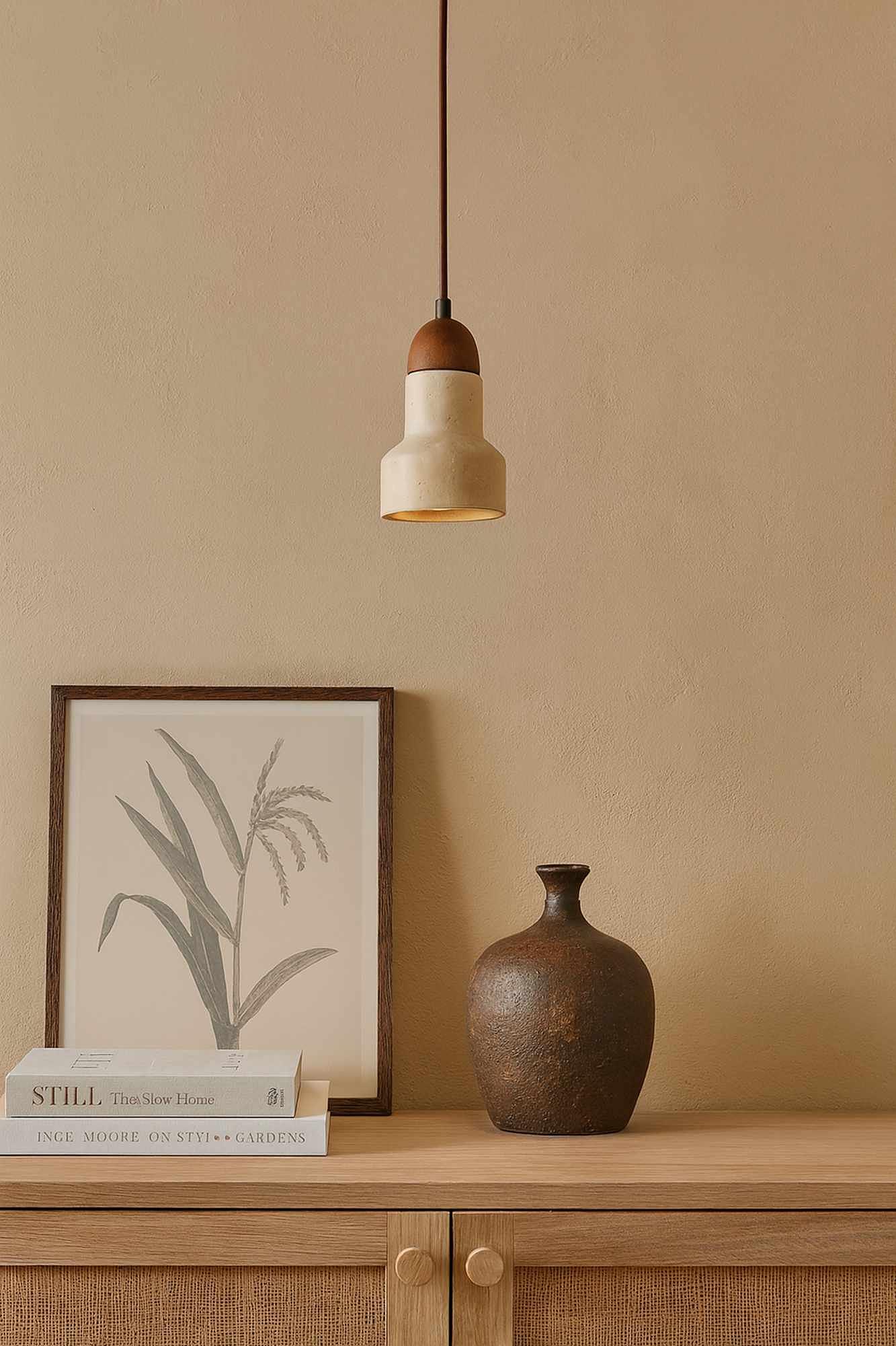 Swis Pendant Light Travertine Walnut Wood Brown 0